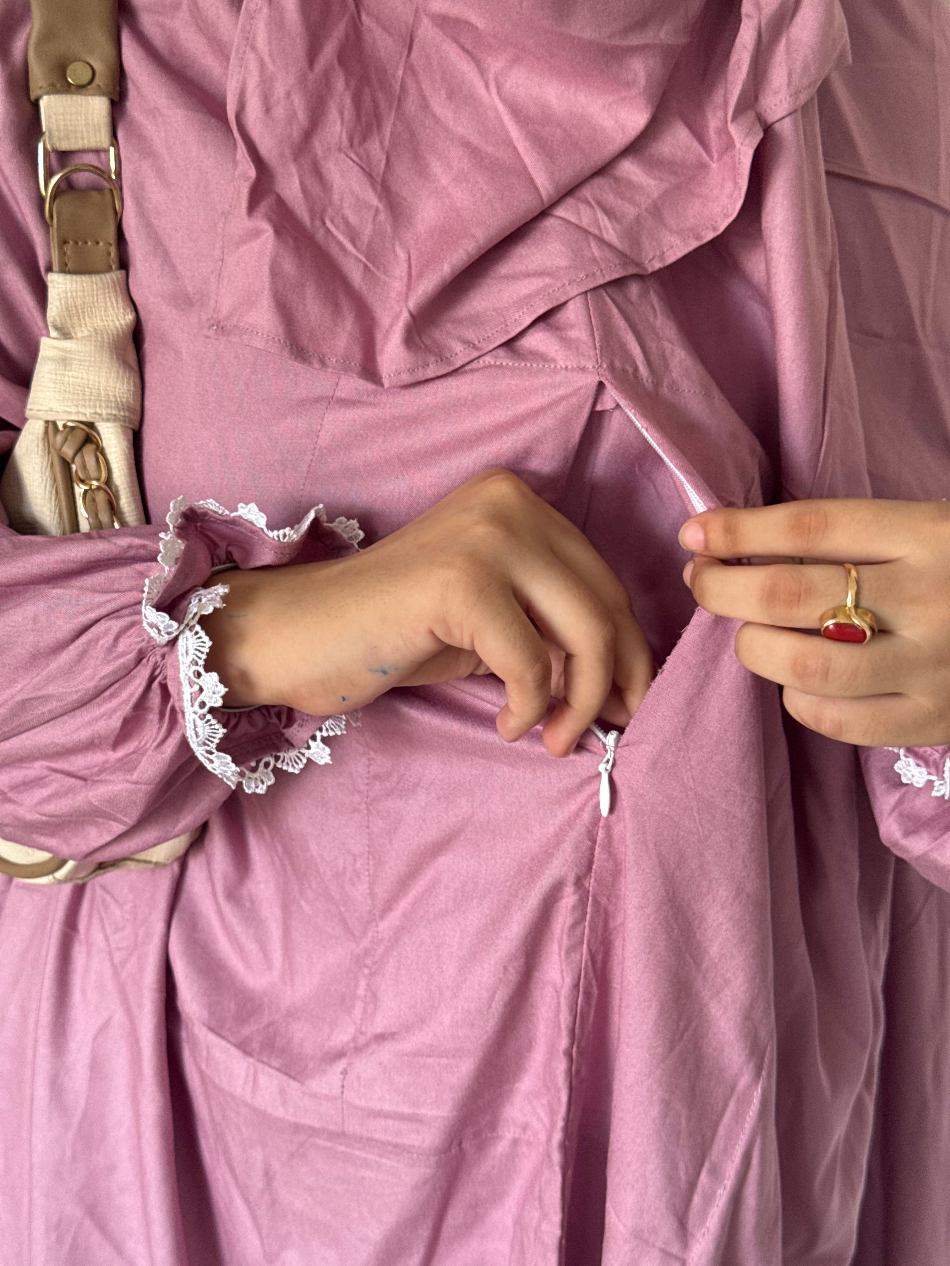 Full sized Jilbab with pockets, niqab, sleeves ( pink )