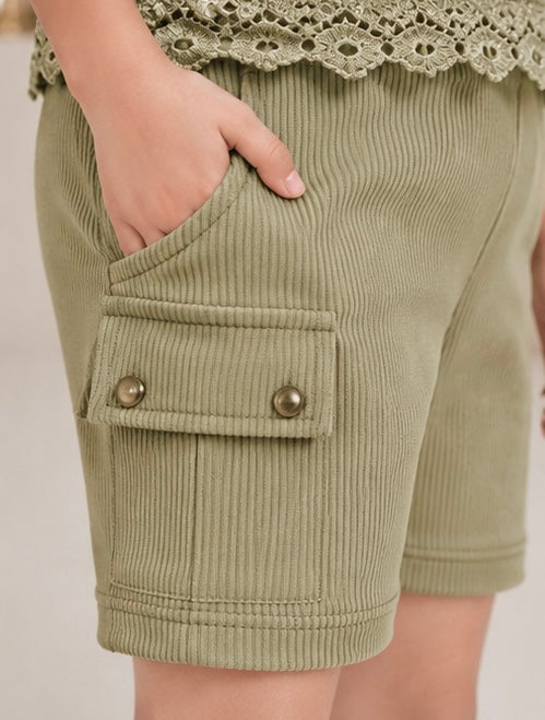 Olive Floral Top and Cargo Shorts Set- kids (5-15 years)