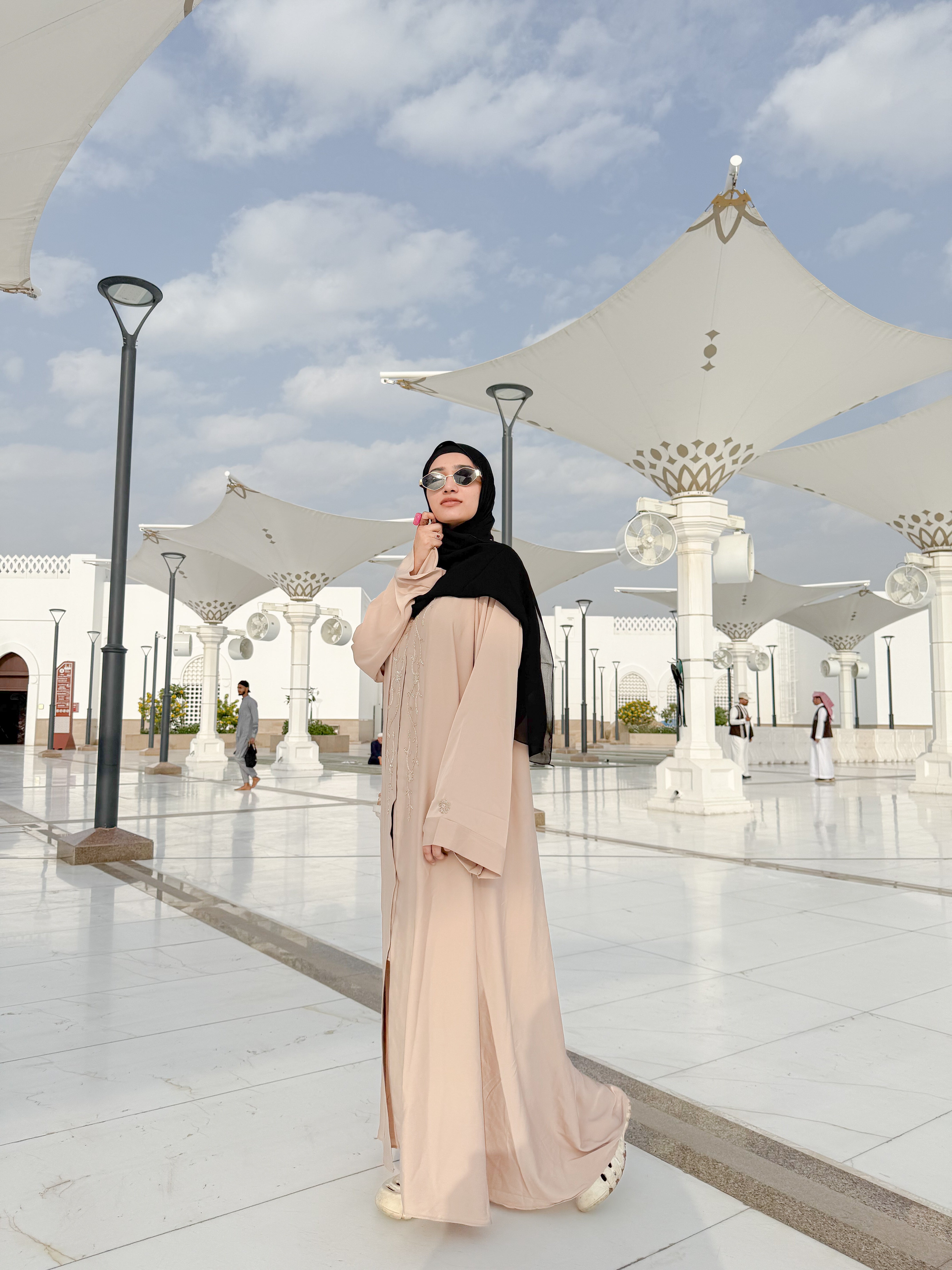 Diana Diamond Handwork Abaya- beige (with hijab)