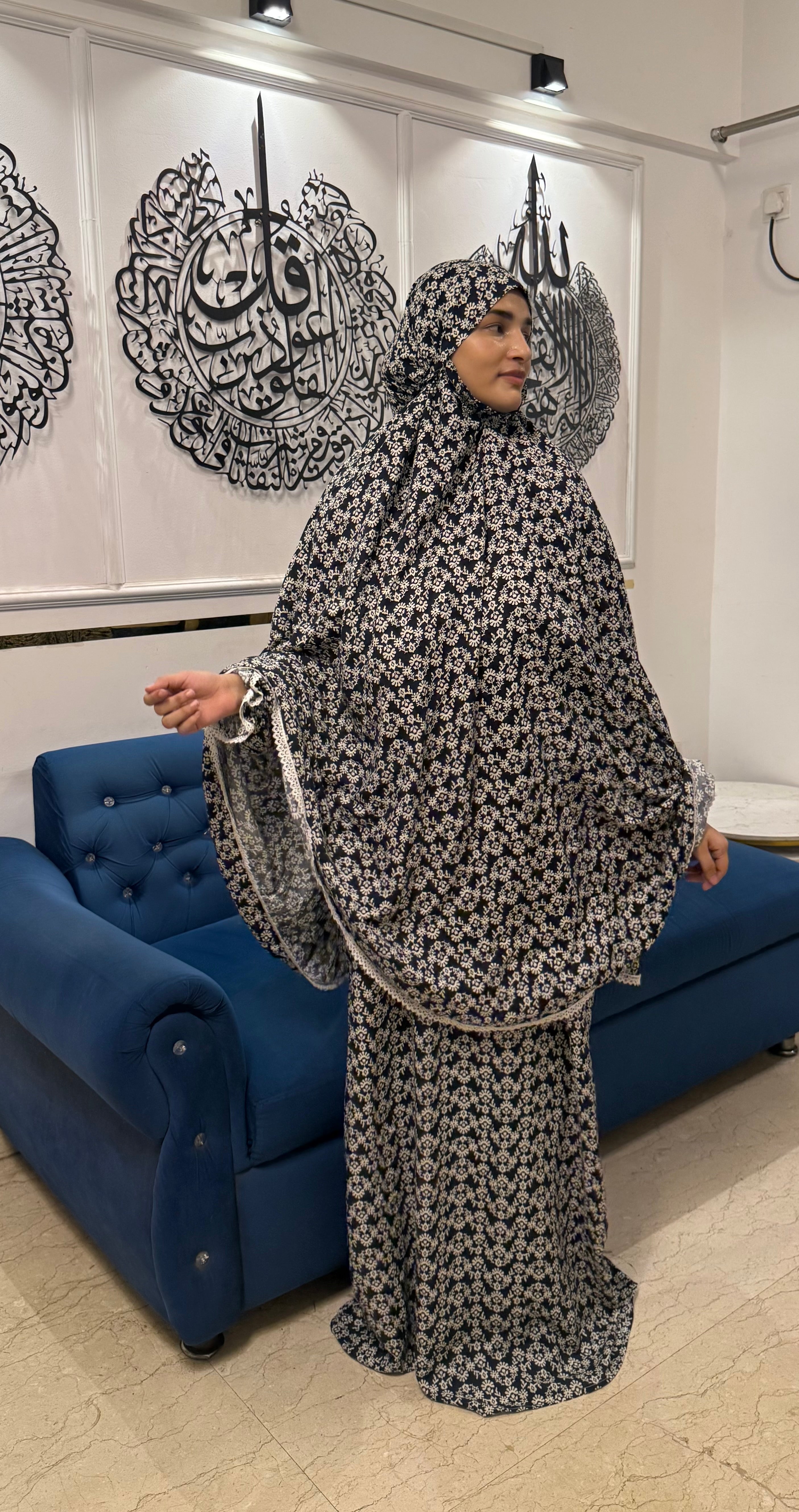 Floral Printed Cotton Single Layer Khimar Abaya