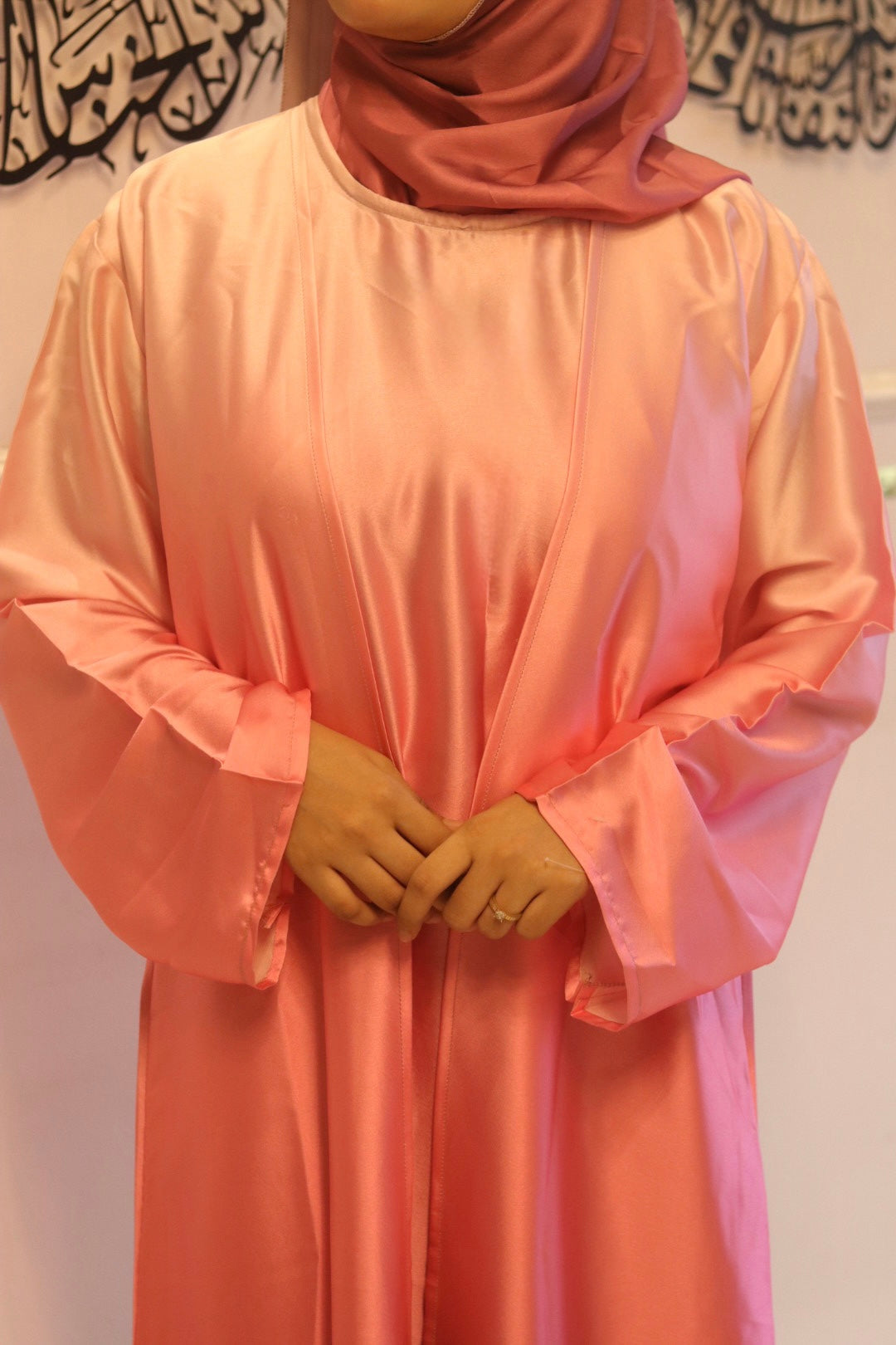 Pink Ombre Abaya with matching hijab (with attached Inner Slit & Hijab)