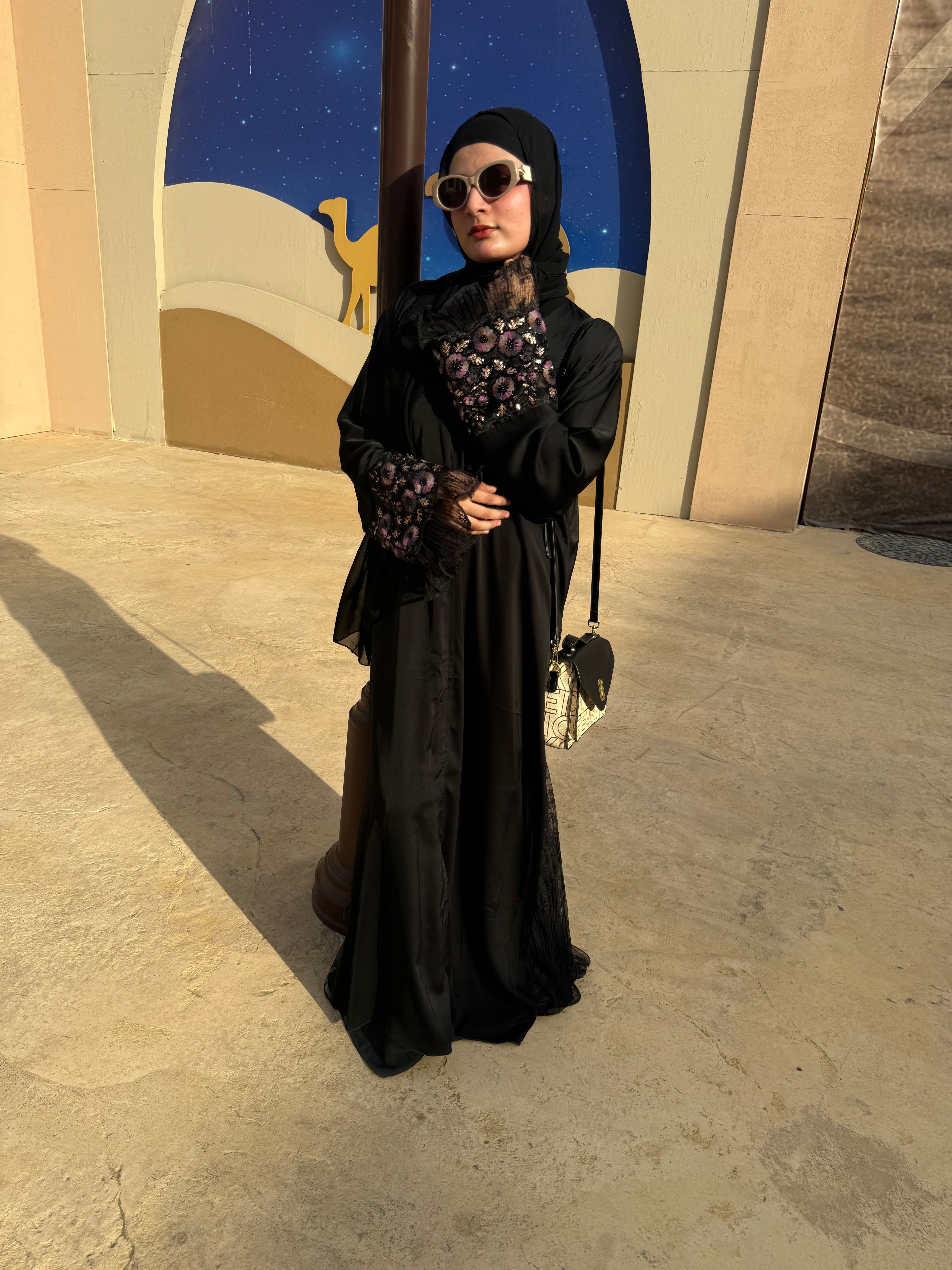Black Net cutout abaya with hijab