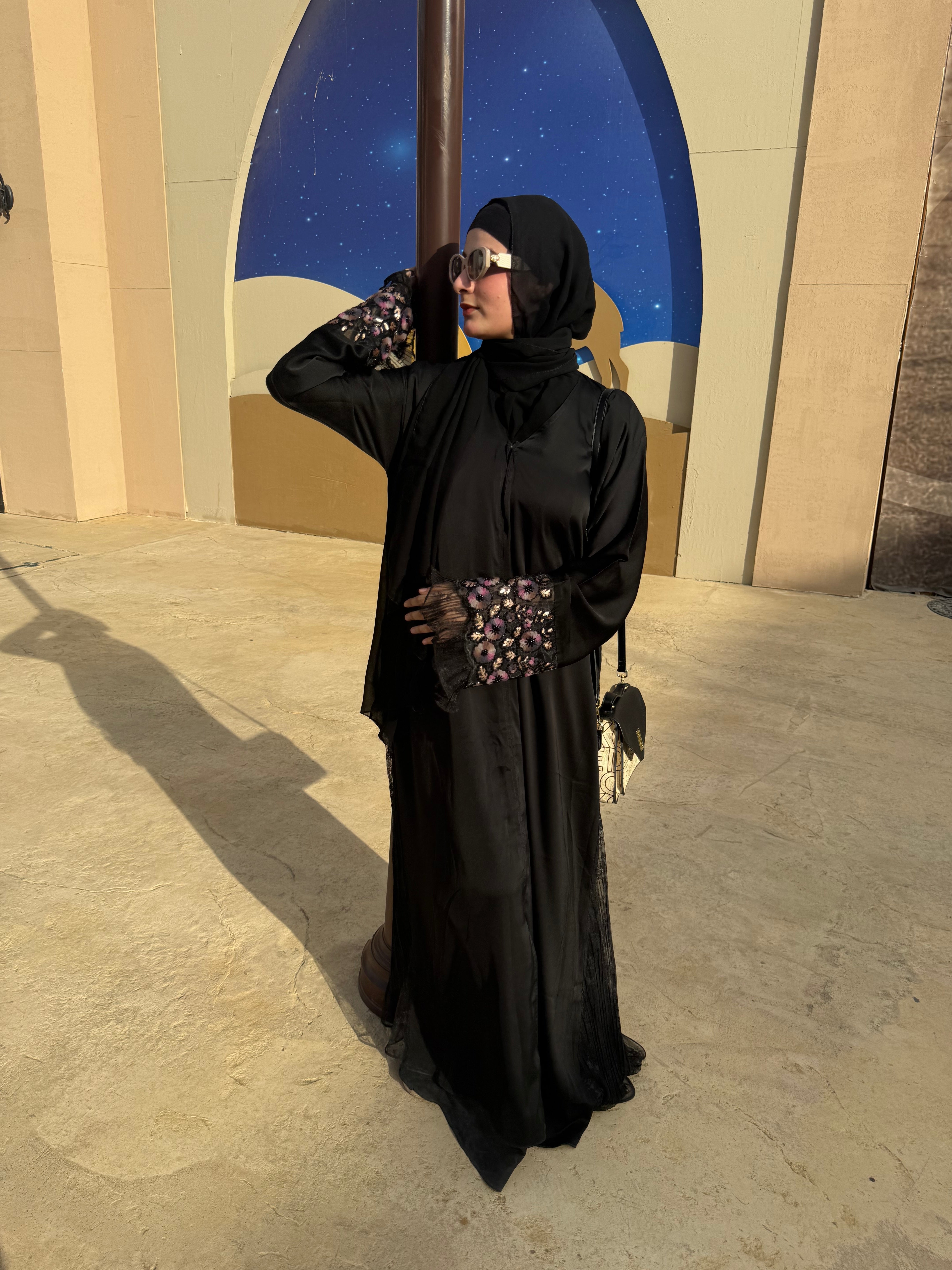 Black Net cutout abaya with hijab