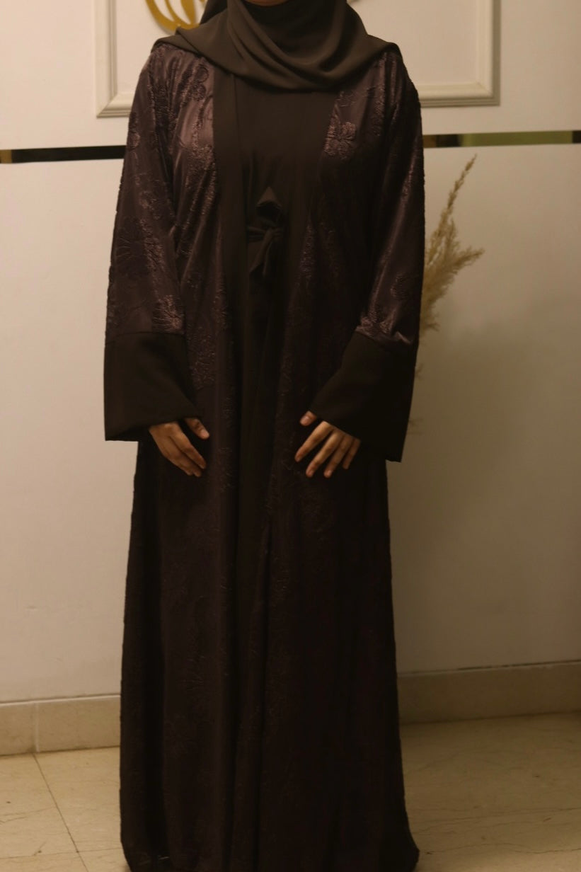 Hazel Net Abaya with inner slit & matching hijab- 3 pc set