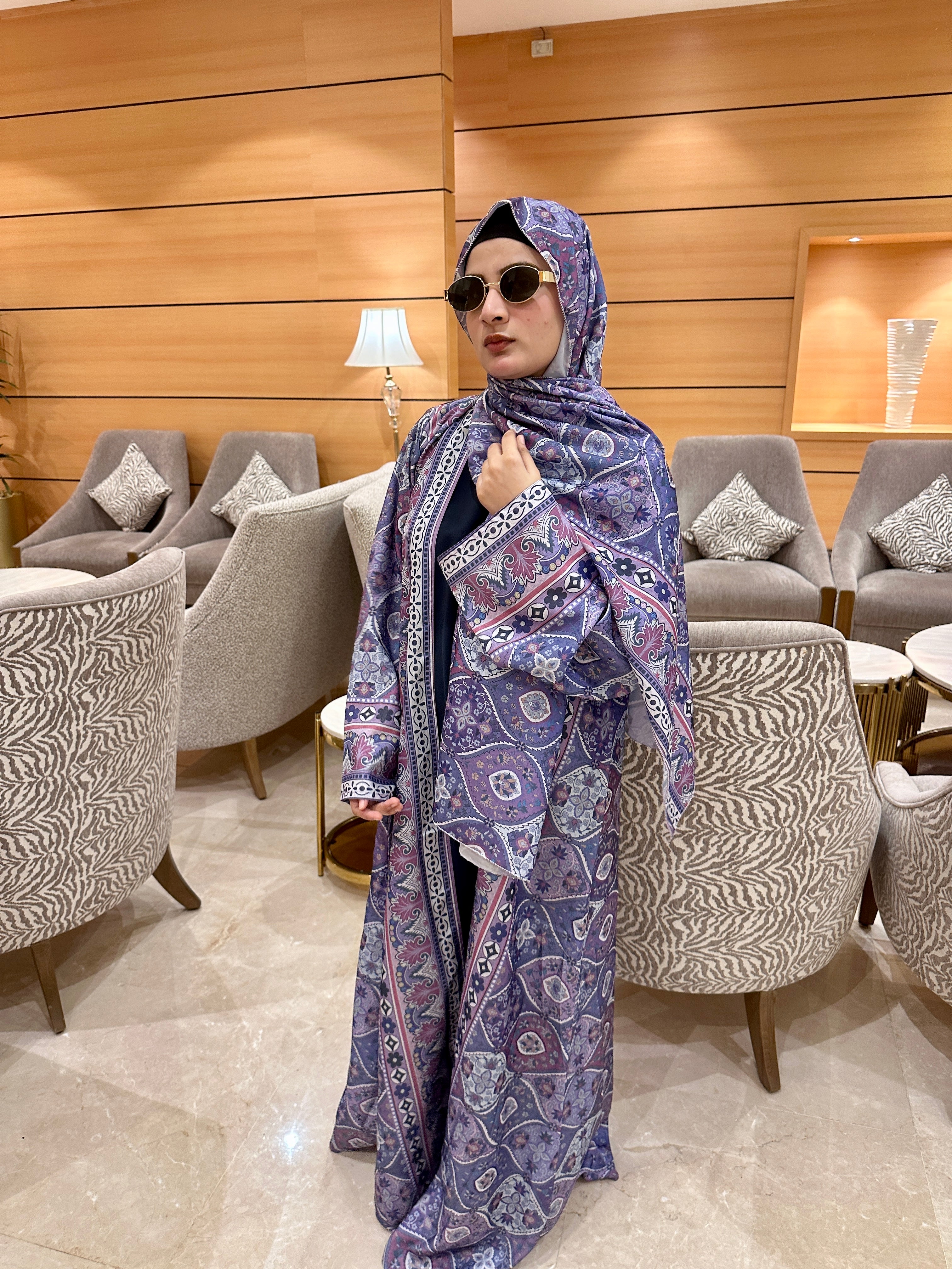 Maison Lilac abaya full set (with matching Hijab & inner slit) -purple