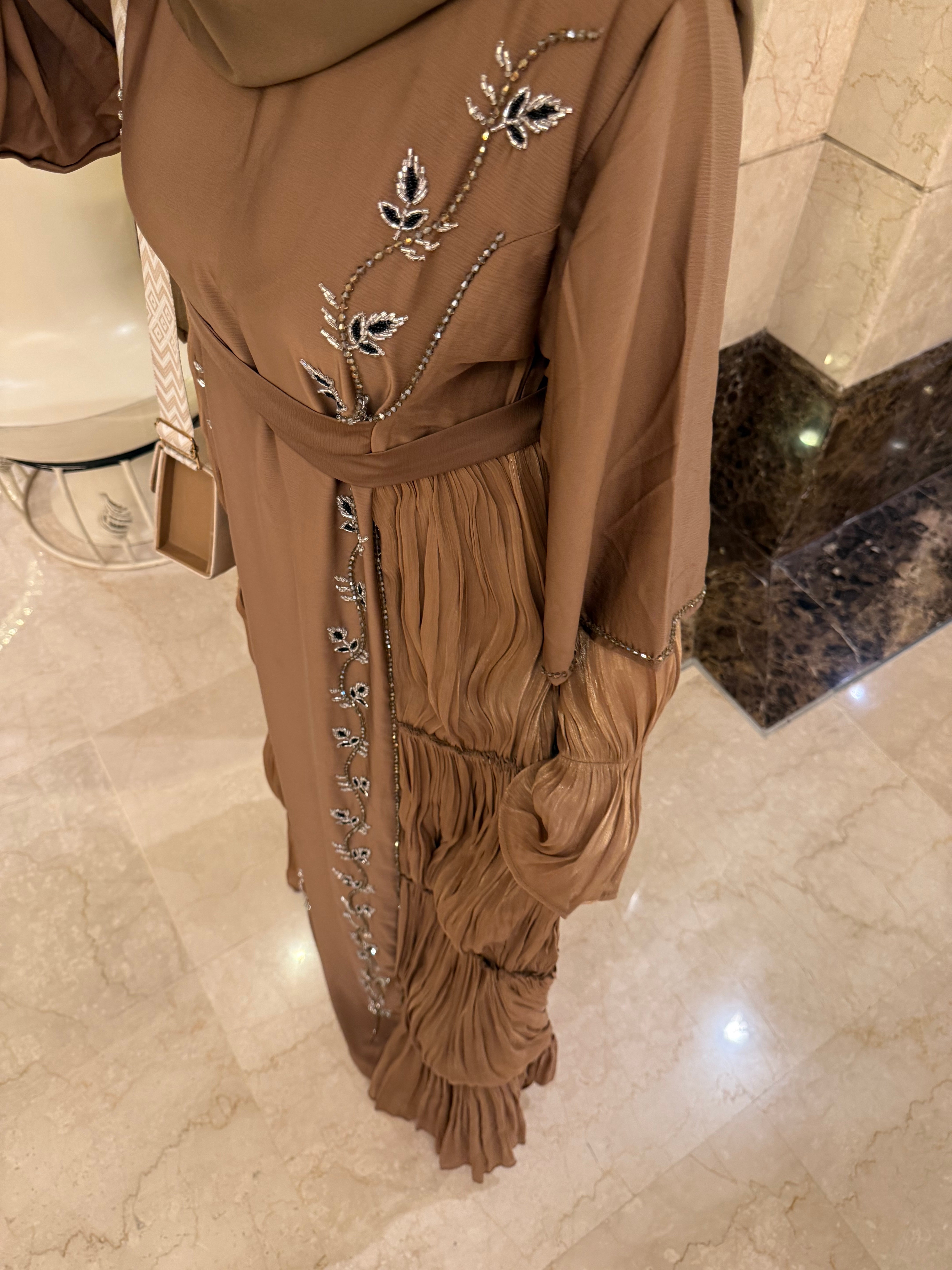 Dreamy brown handwork Abaya (with hijab)