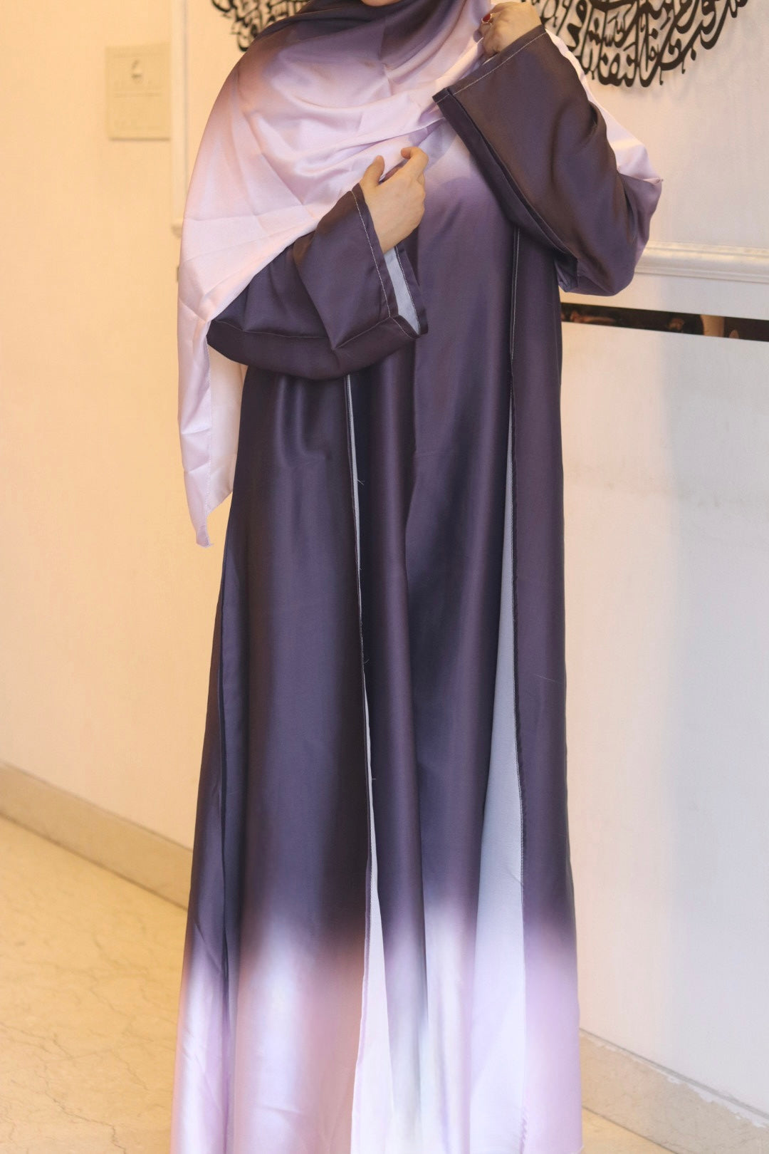 Deep purple ombre abaya with matching hijab (with attached Inner Slit & Hijab)