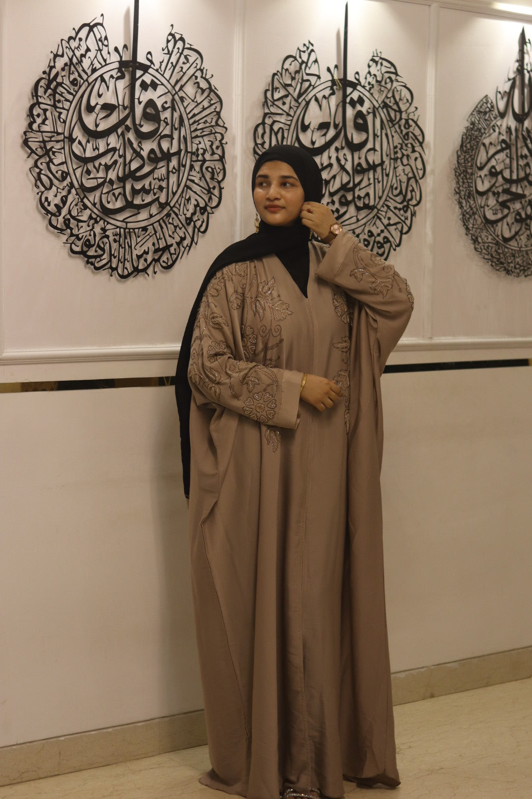 Royal Mocha handwork abaya- with hijab