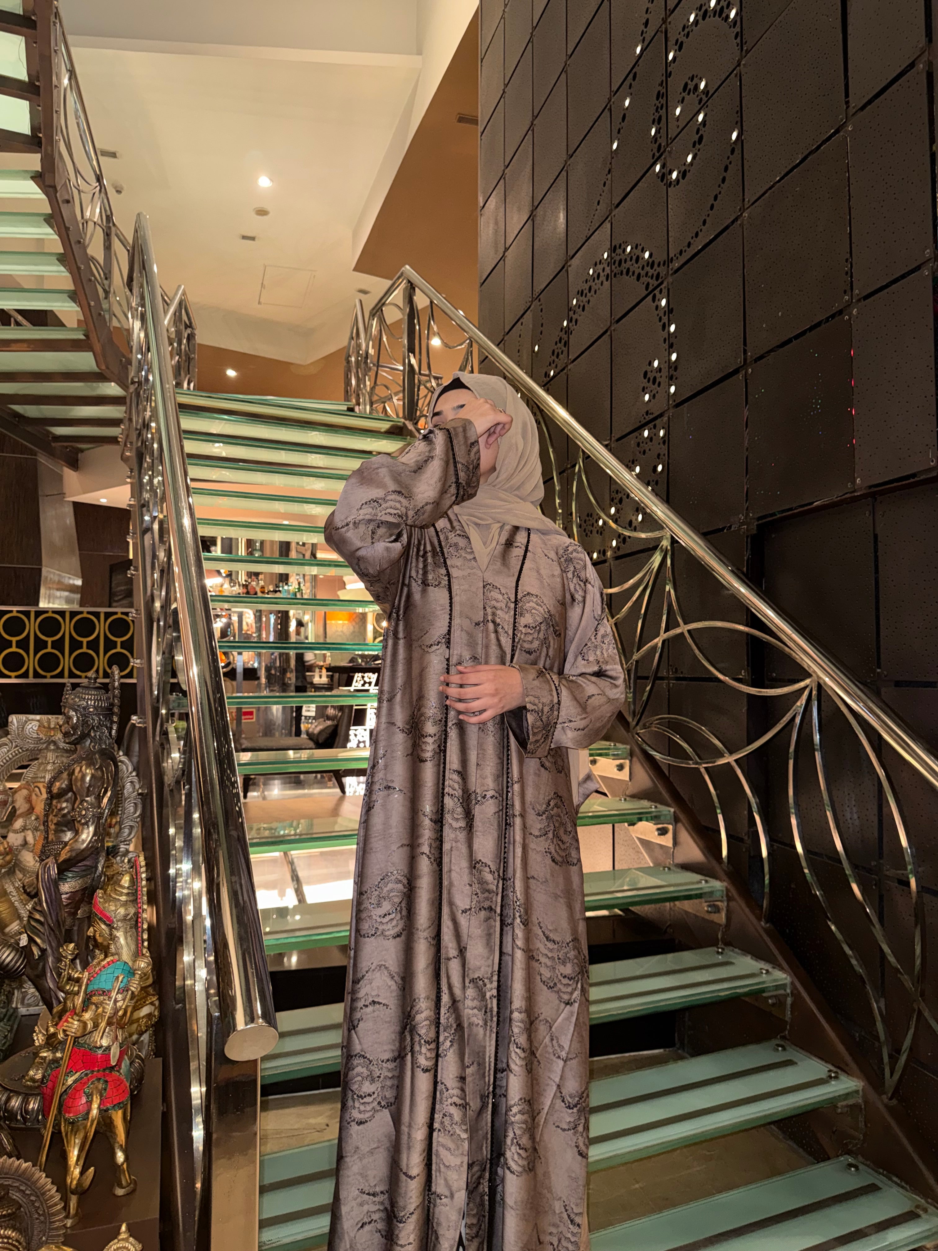 Hazel Korean print Abaya - (hijab included)