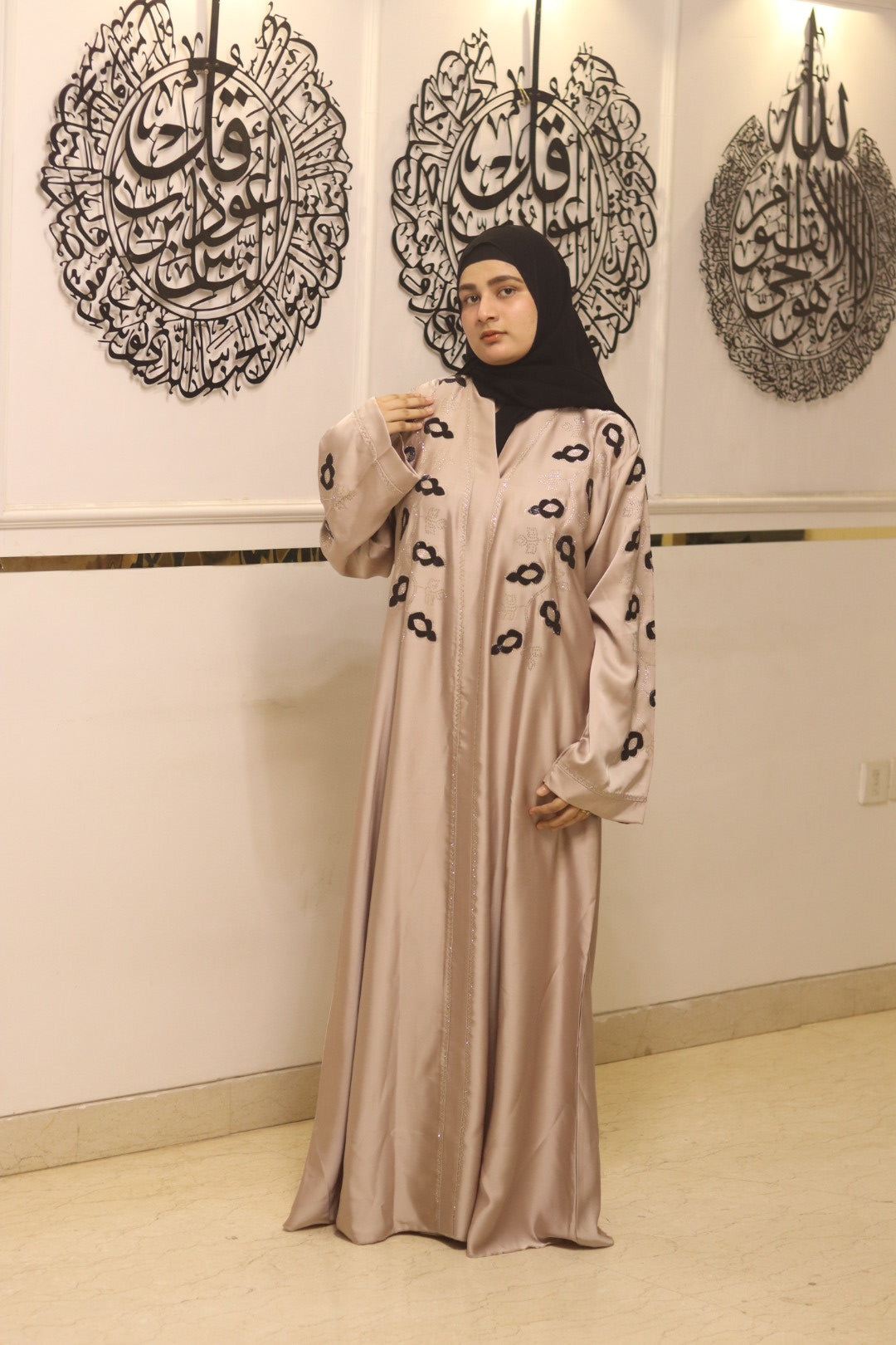 Signature noir abaya- beige with hijab