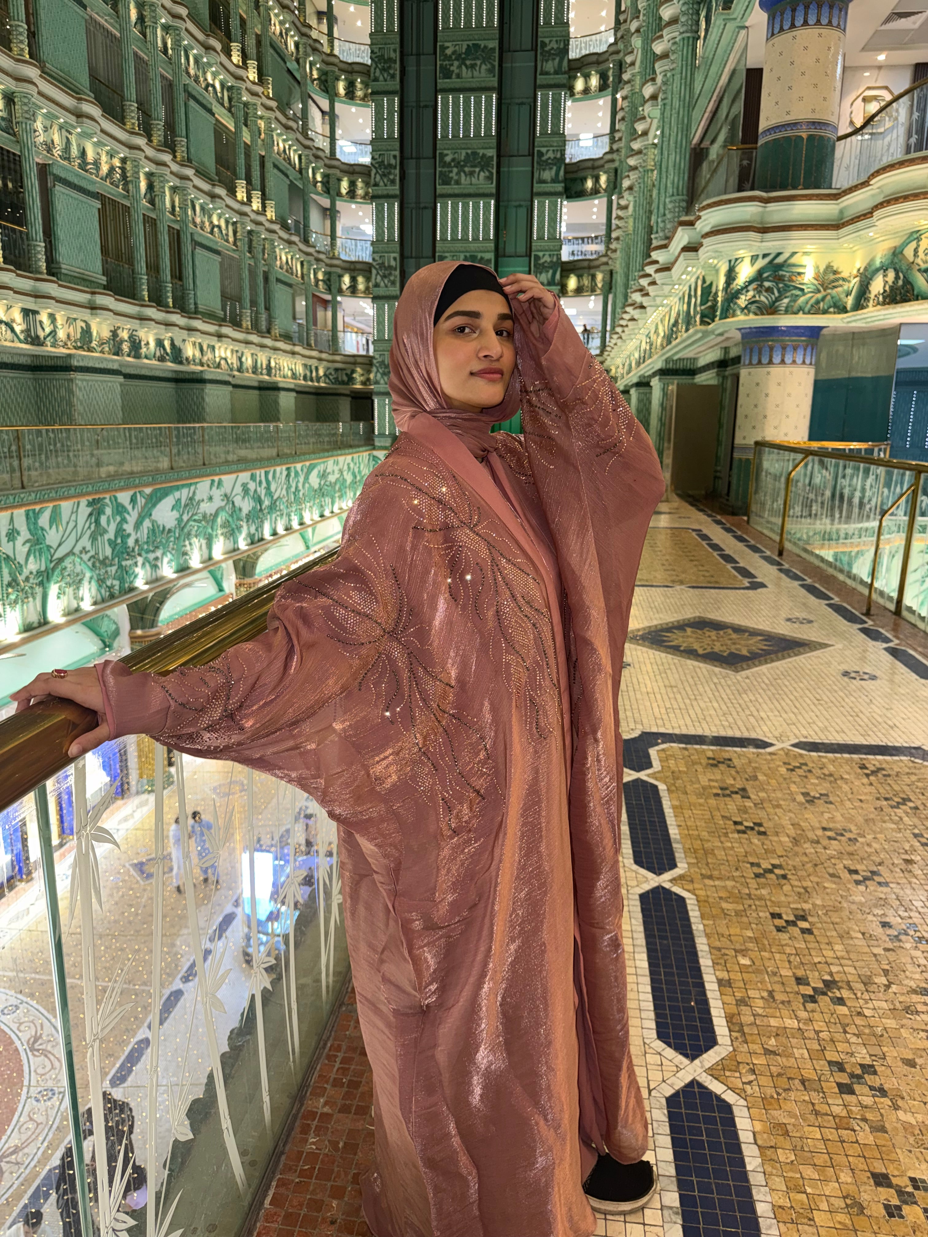 Shimmer handwork Abaya Premium Full Set -(with Full Sleeves Inner Slit & Hijab)