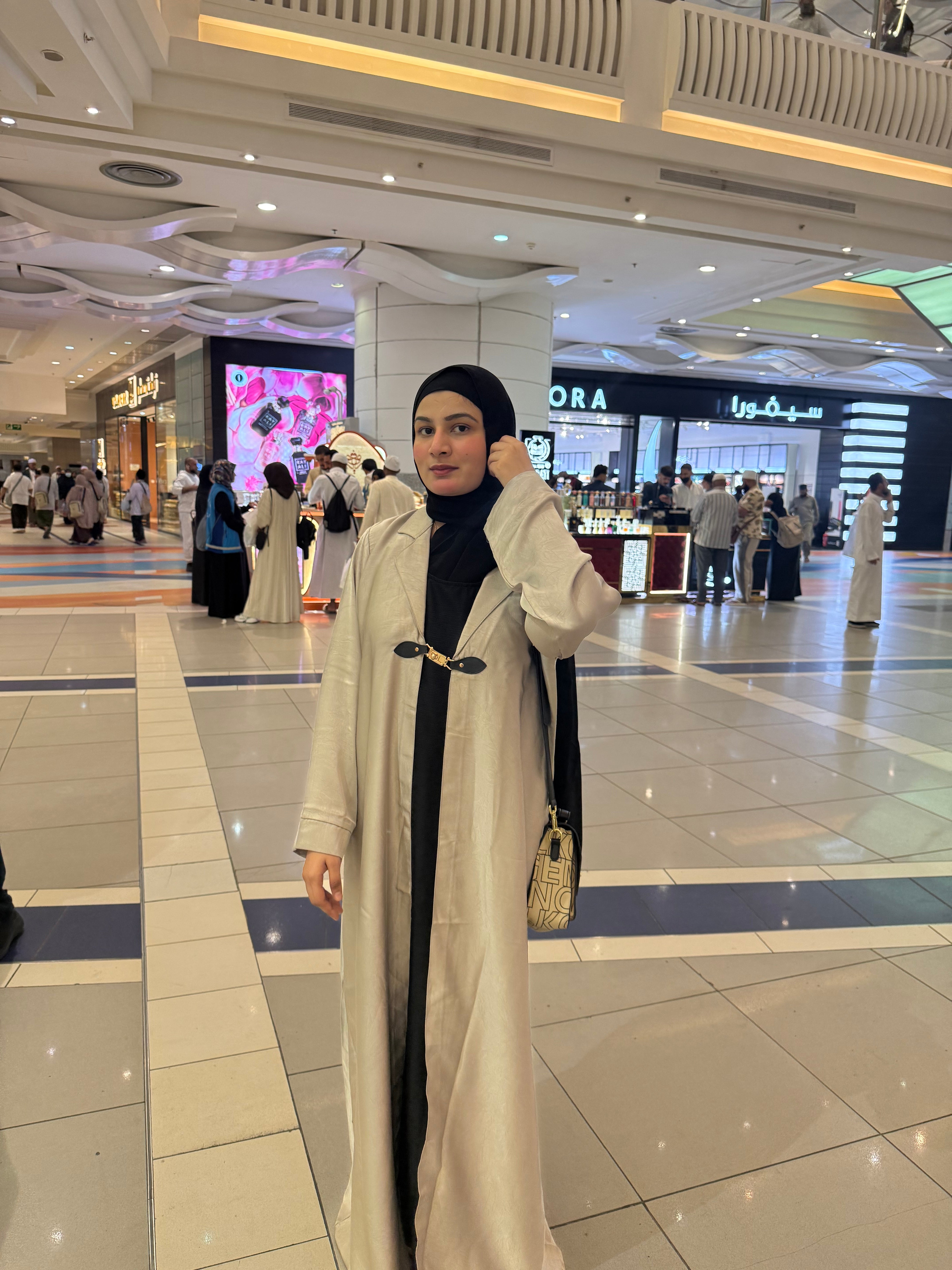 Beige coat abaya with attached inner slit