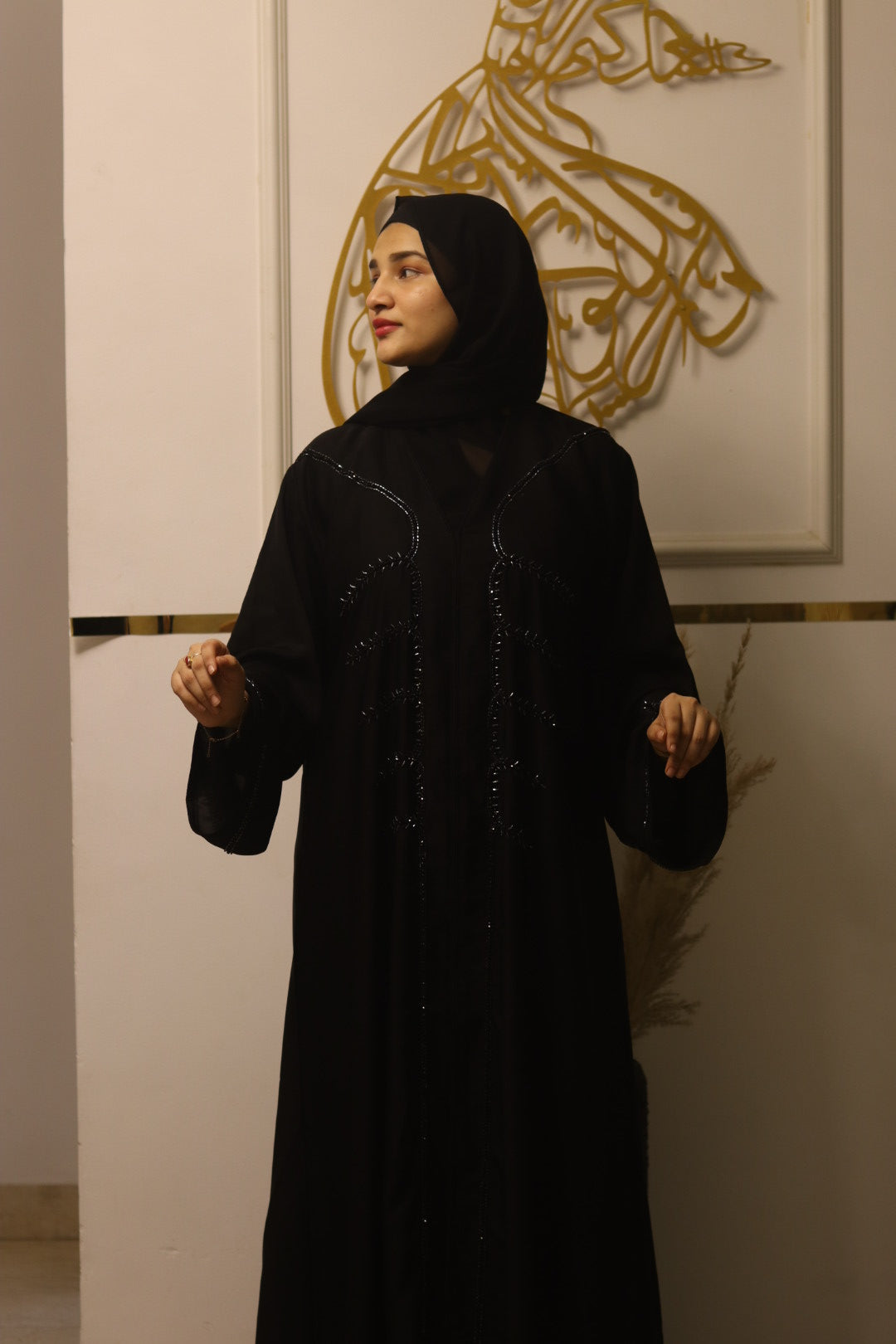 Black beaded abaya (with Hijab)