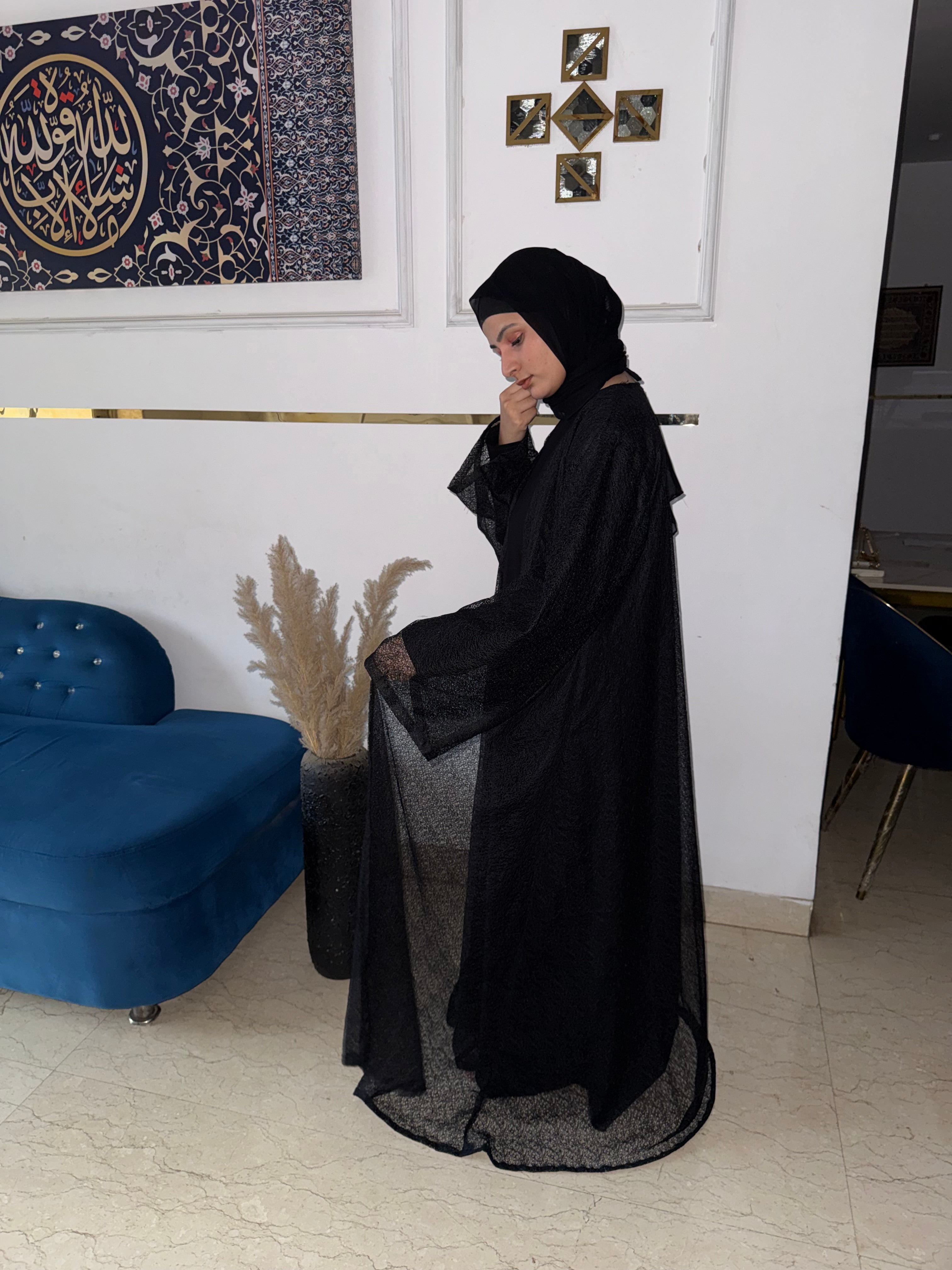 Luxury black lace shrug |  Modest Evening Cardigan, Inner slit and hijab not included