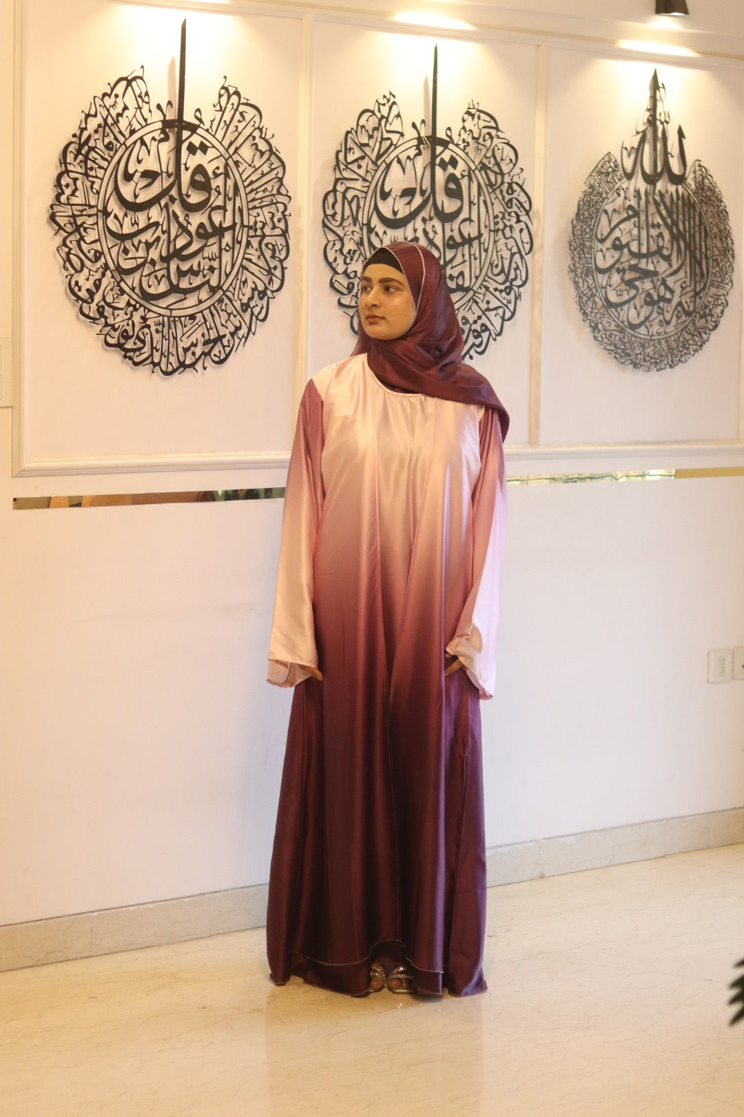 Purple Ombre Abaya with matching hijab (with attached Inner Slit & Hijab)