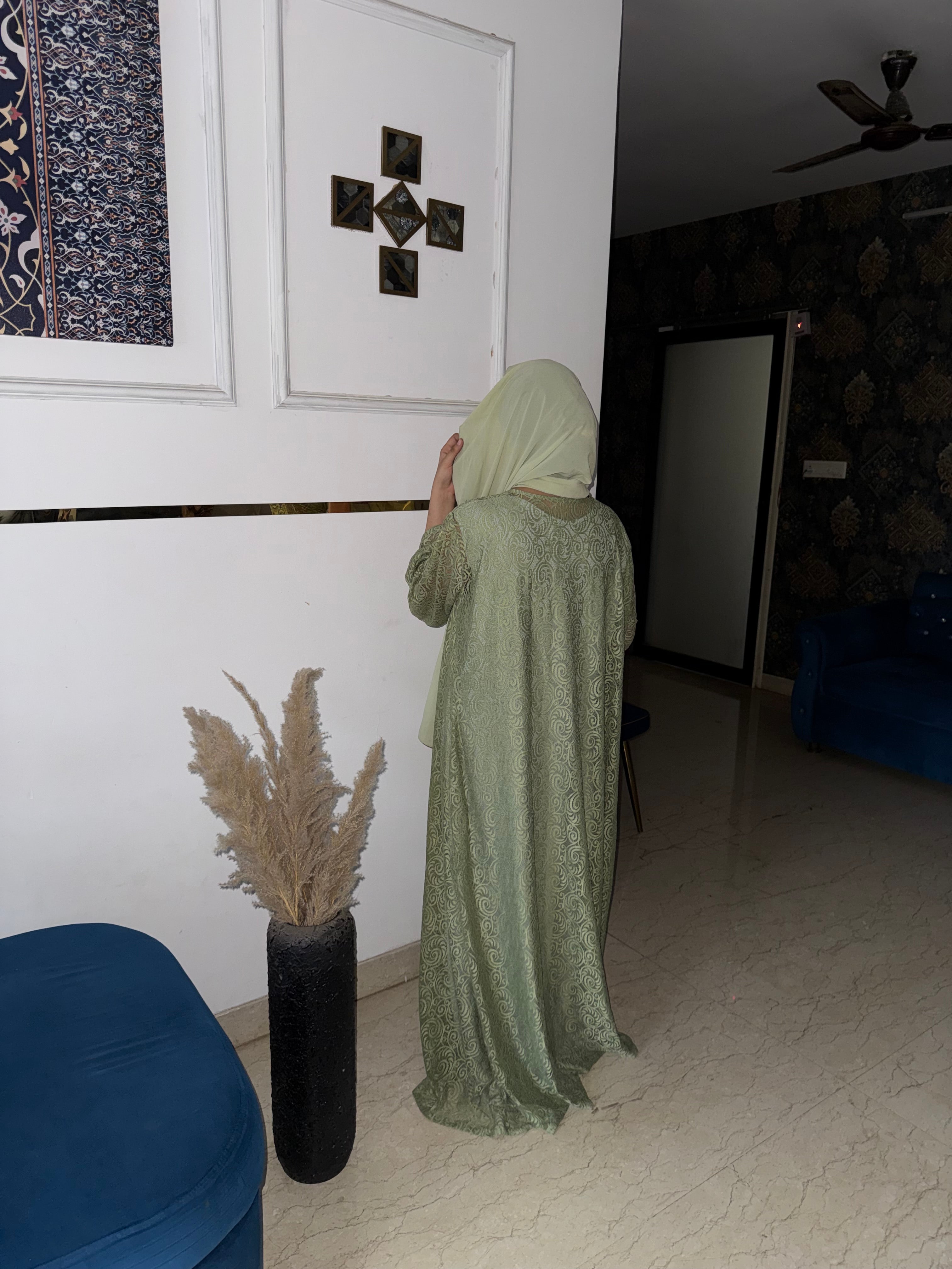 Luxury Sage Green shrug, Modest Evening Cardigan, Inner slit and hijab not included