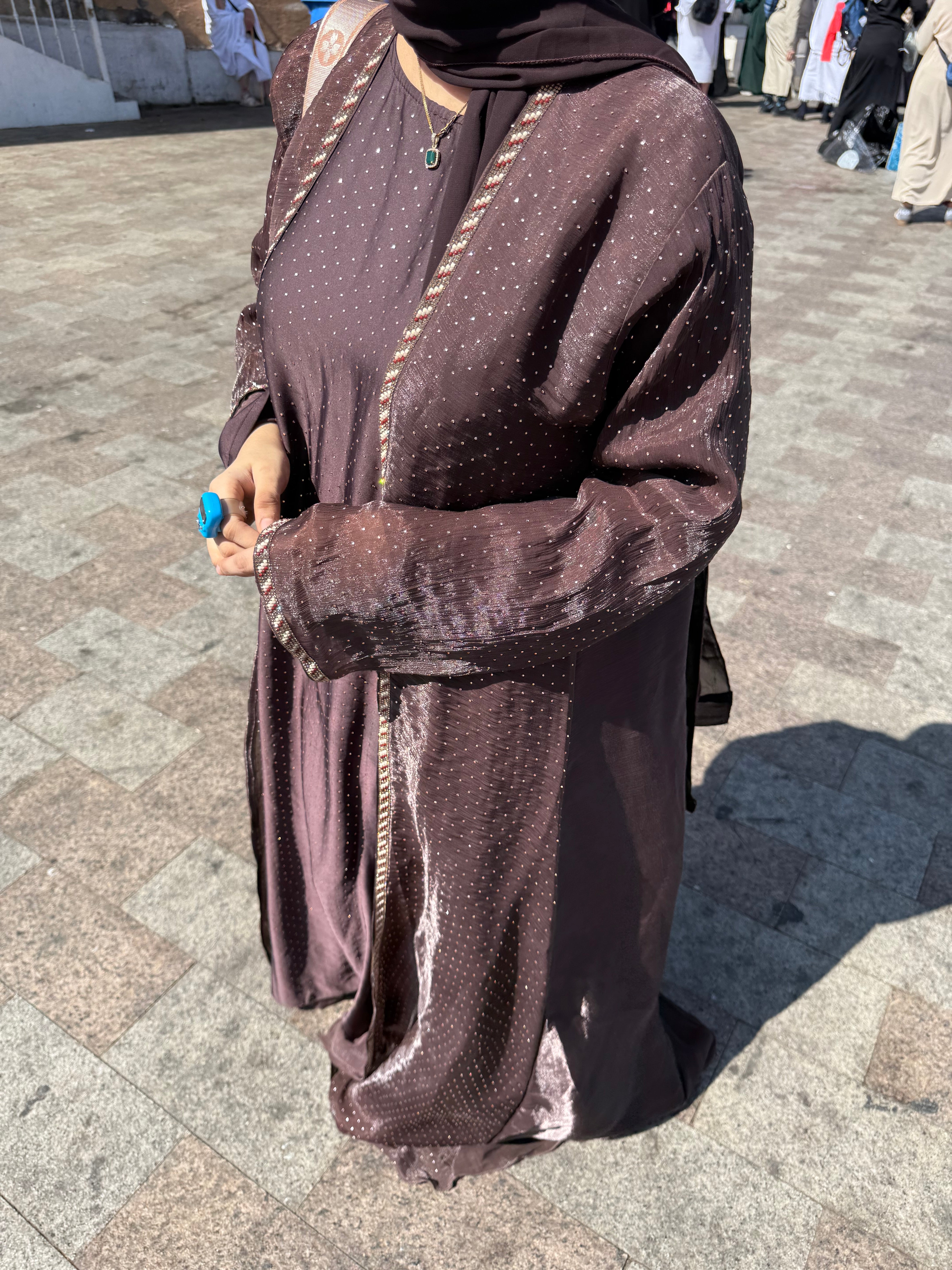 Hazel Stonework abaya with inner slit & hijab