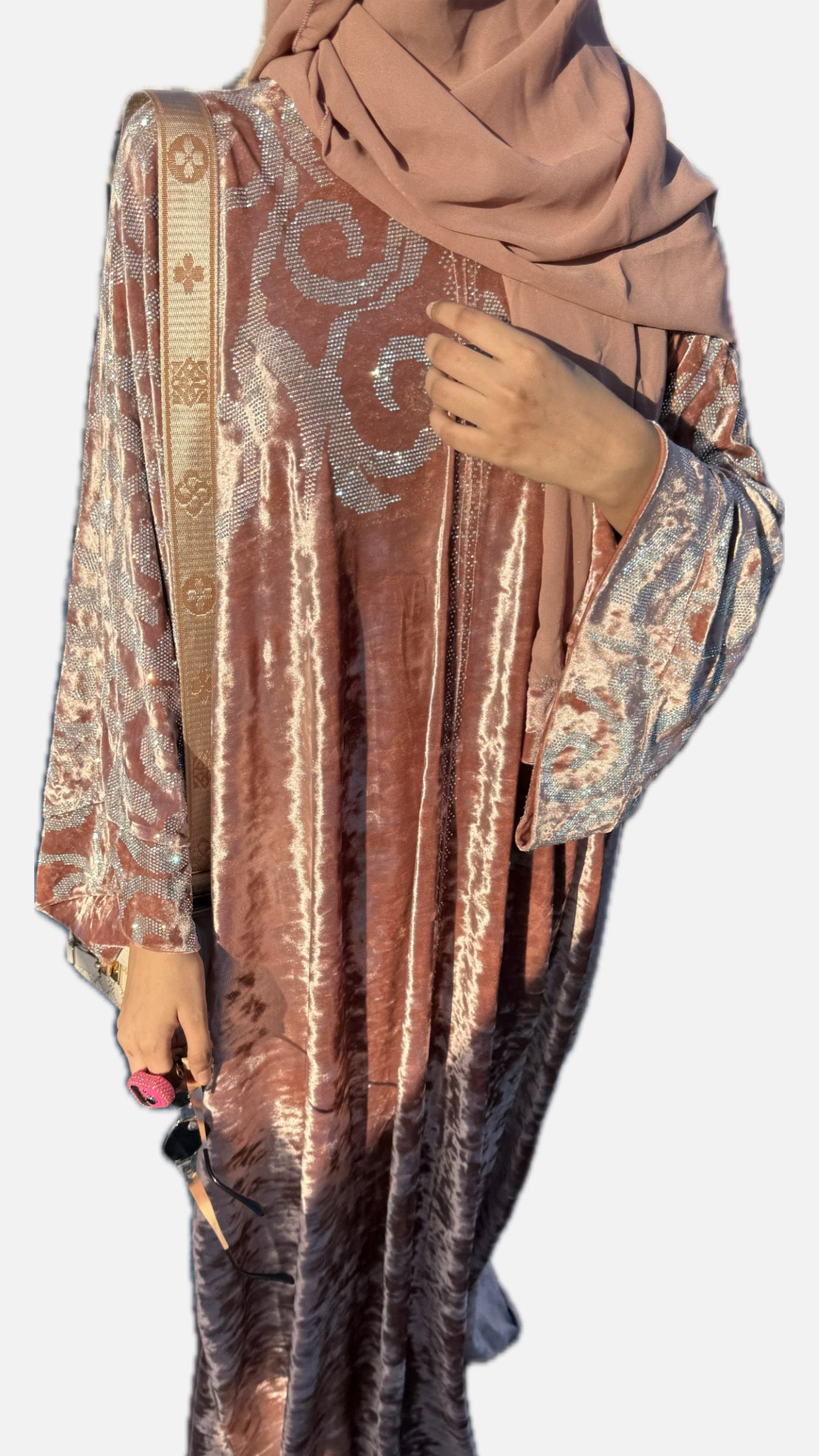 Dubai velvet abaya- pink with hijab