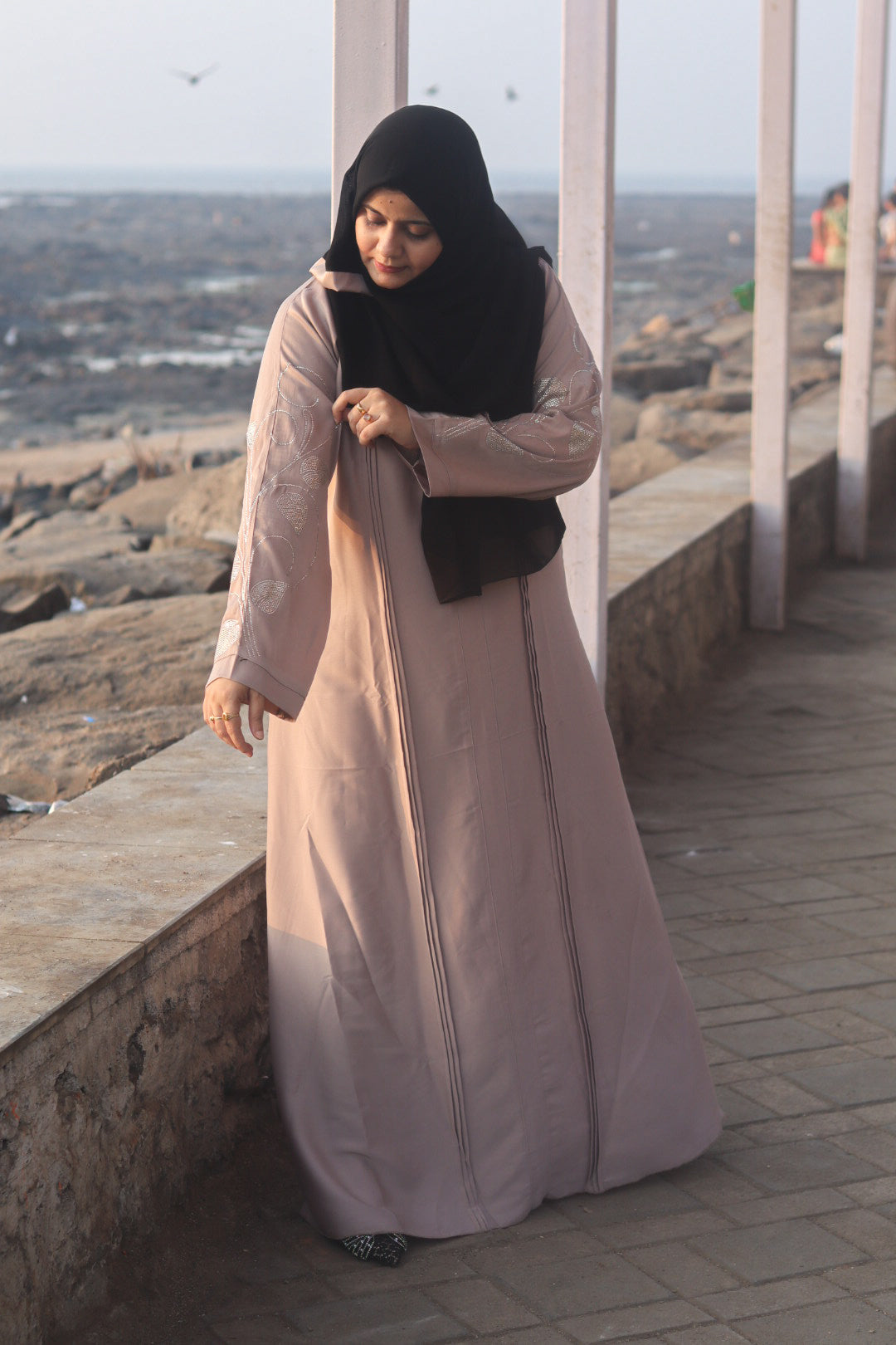 Hanan stonework abaya (with Hijab) - Beige