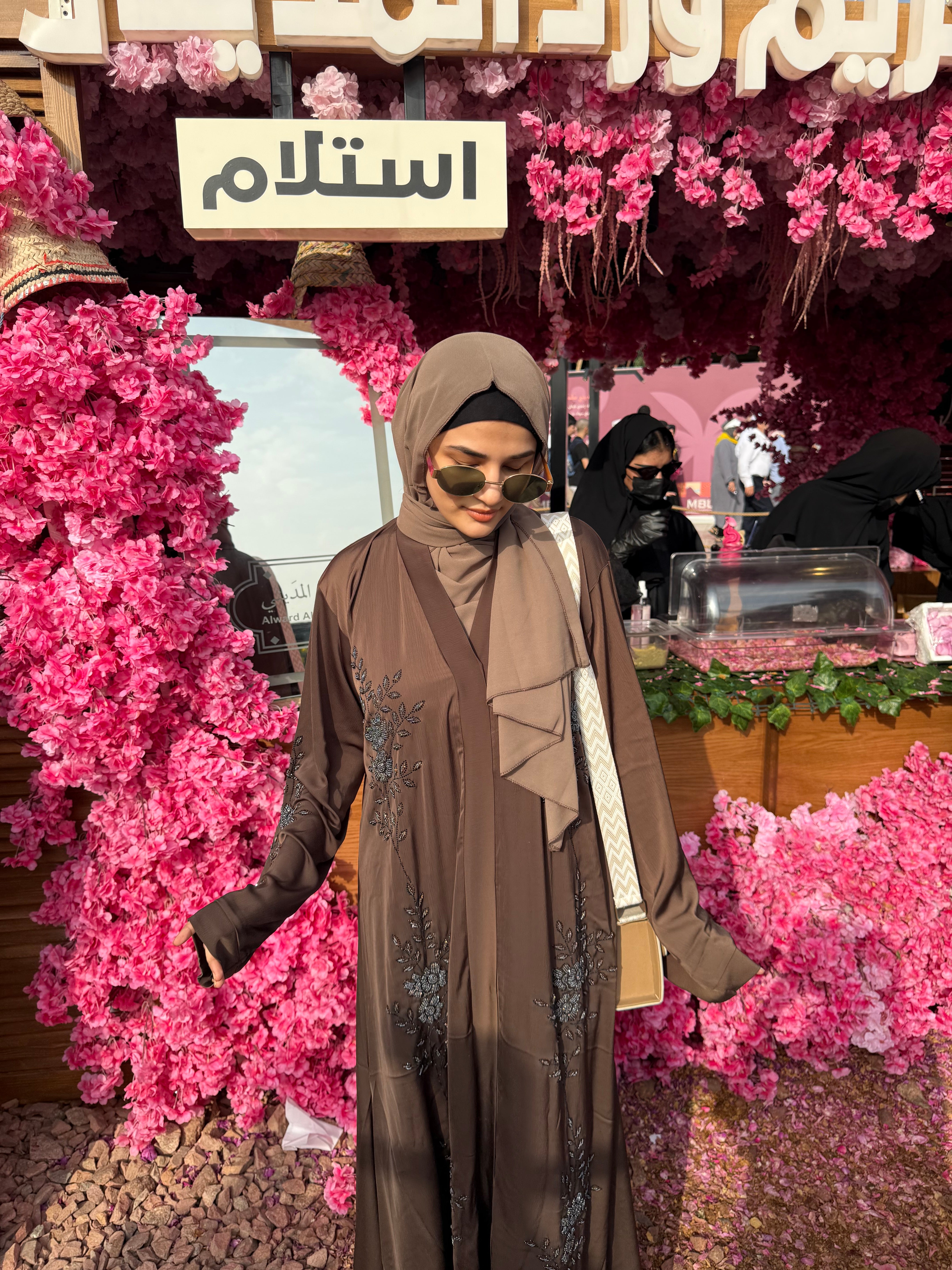 Diyah Diamond Handwork Abaya- brown (with hijab)