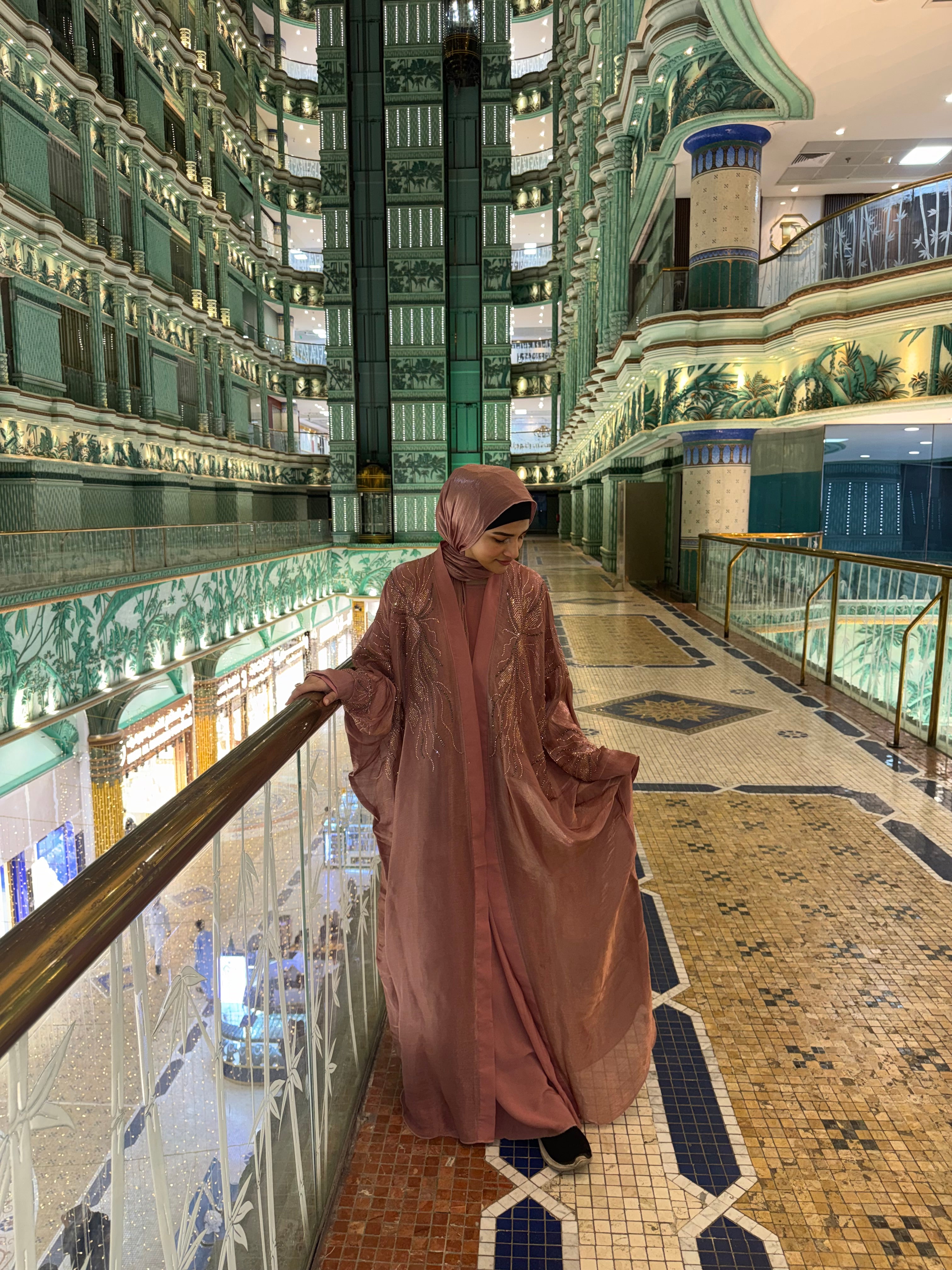 Shimmer handwork Abaya Premium Full Set -(with Full Sleeves Inner Slit & Hijab)