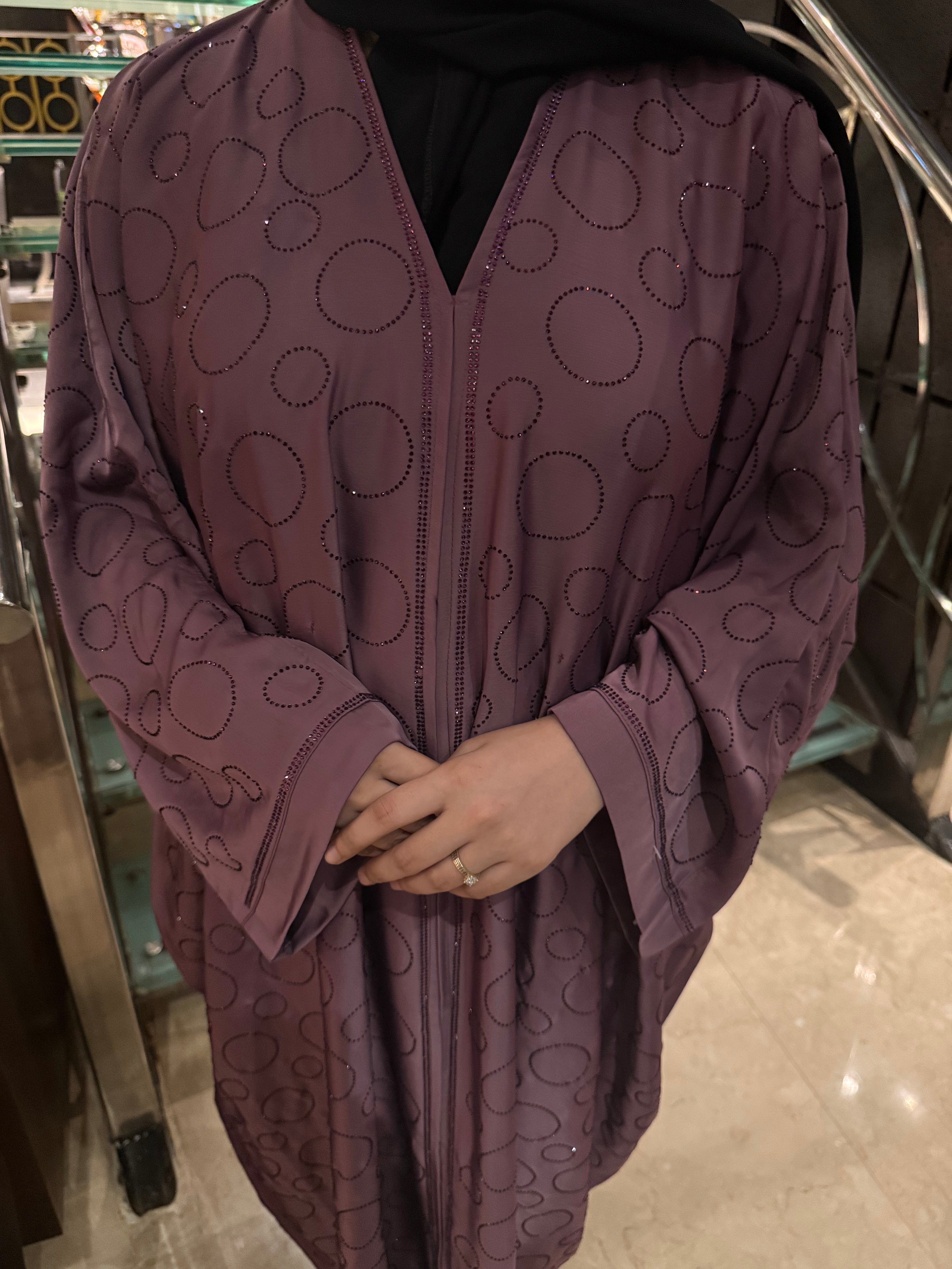 Premium Rhinestone Abaya -purple(With hijab)