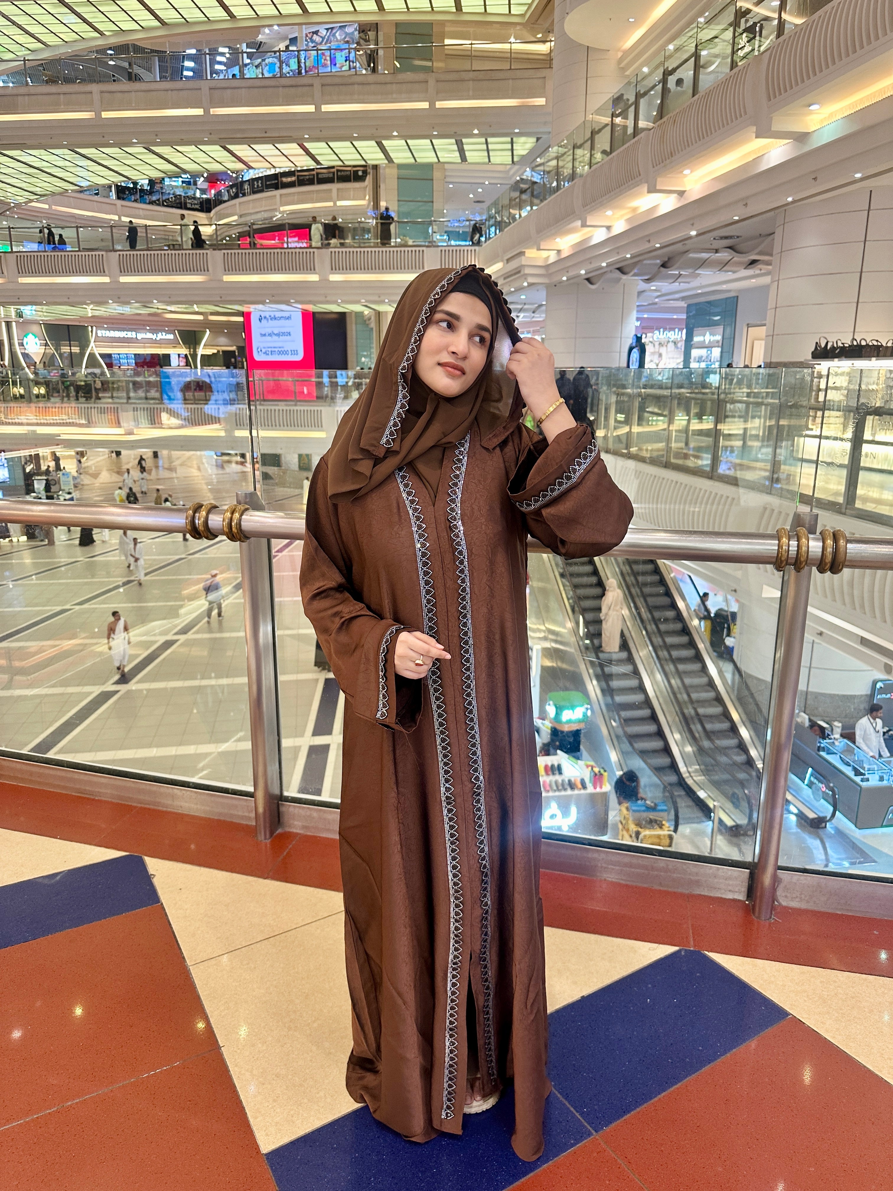 Heena stonework abaya (with Hijab) - Brown