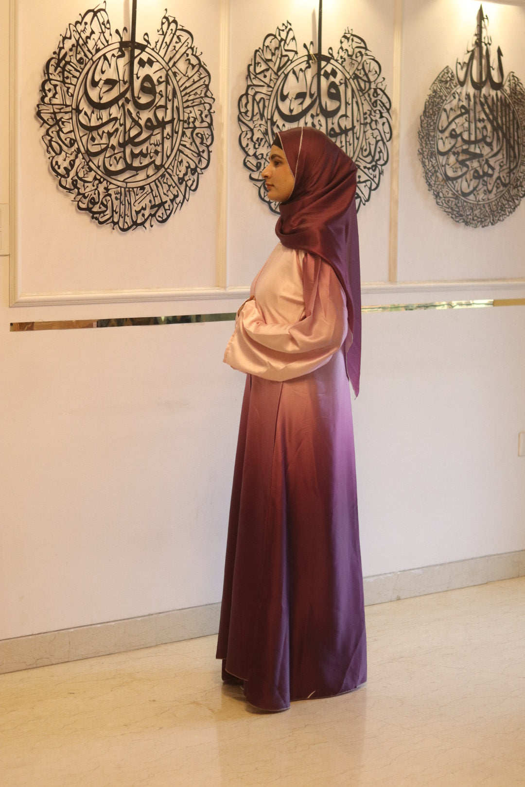 Purple Ombre Abaya with matching hijab (with attached Inner Slit & Hijab)