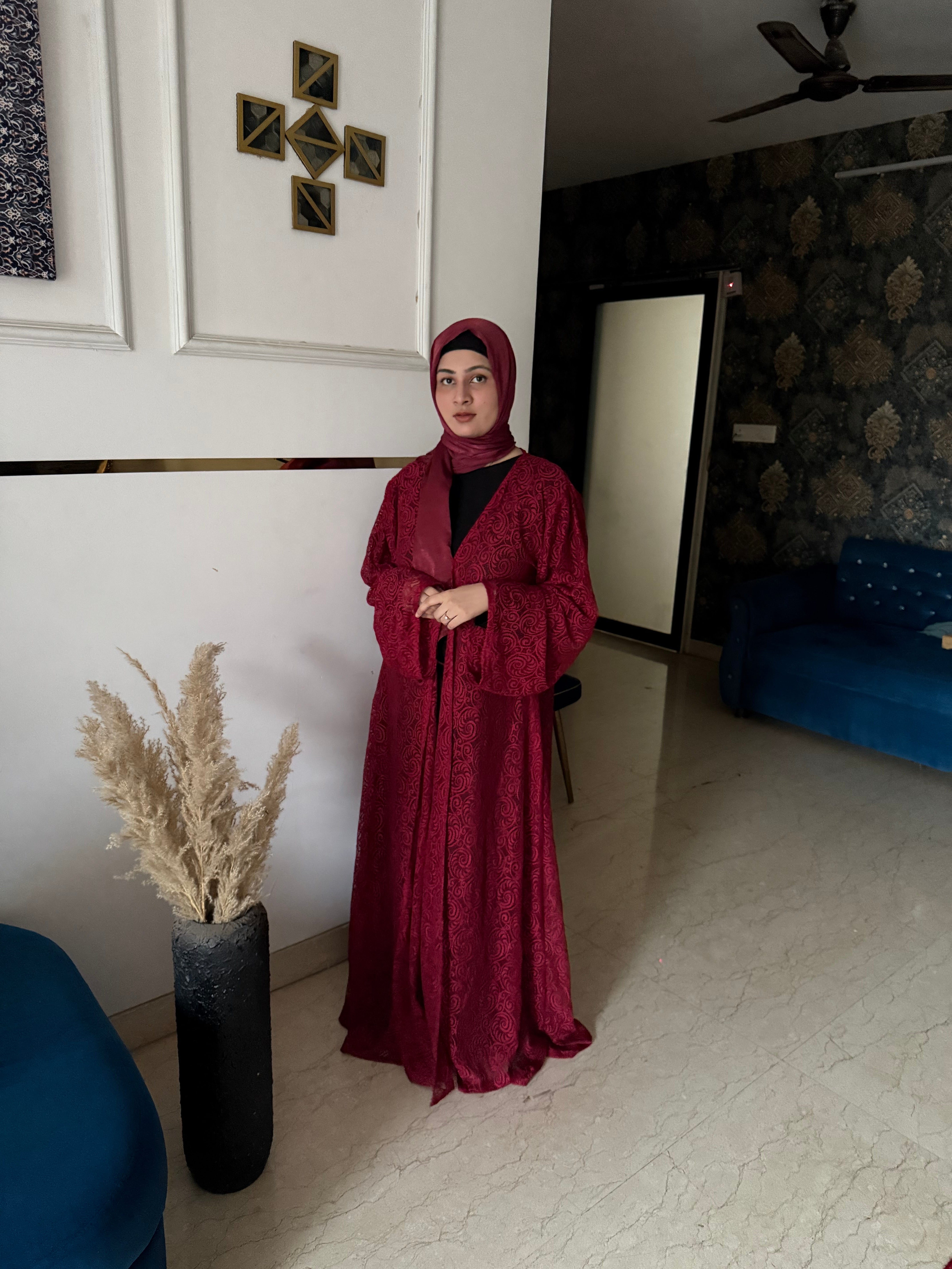 Red bloom shrug, Modest Evening Cardigan, Inner slit and hijab not included