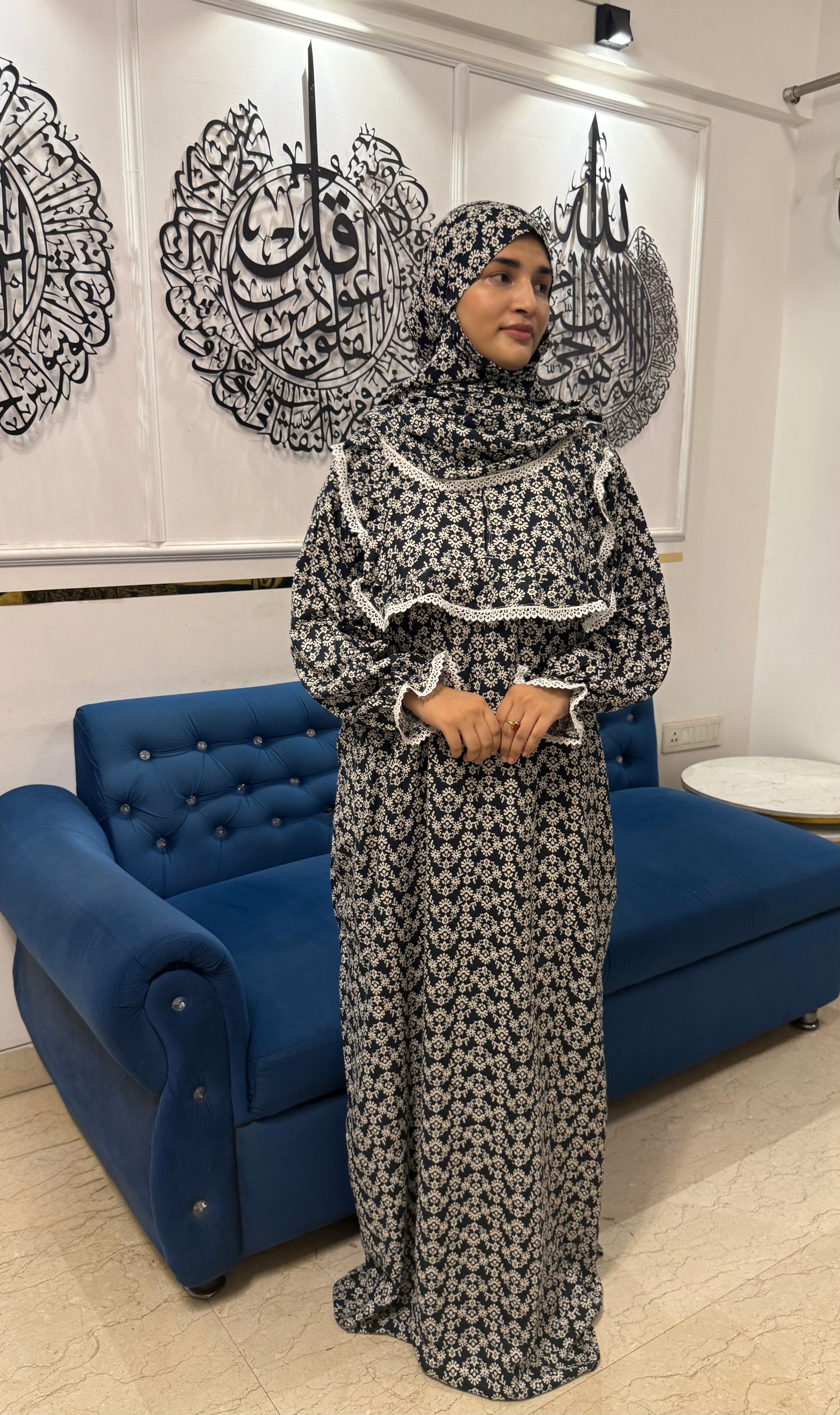 Floral Printed Cotton Single Layer Khimar Abaya