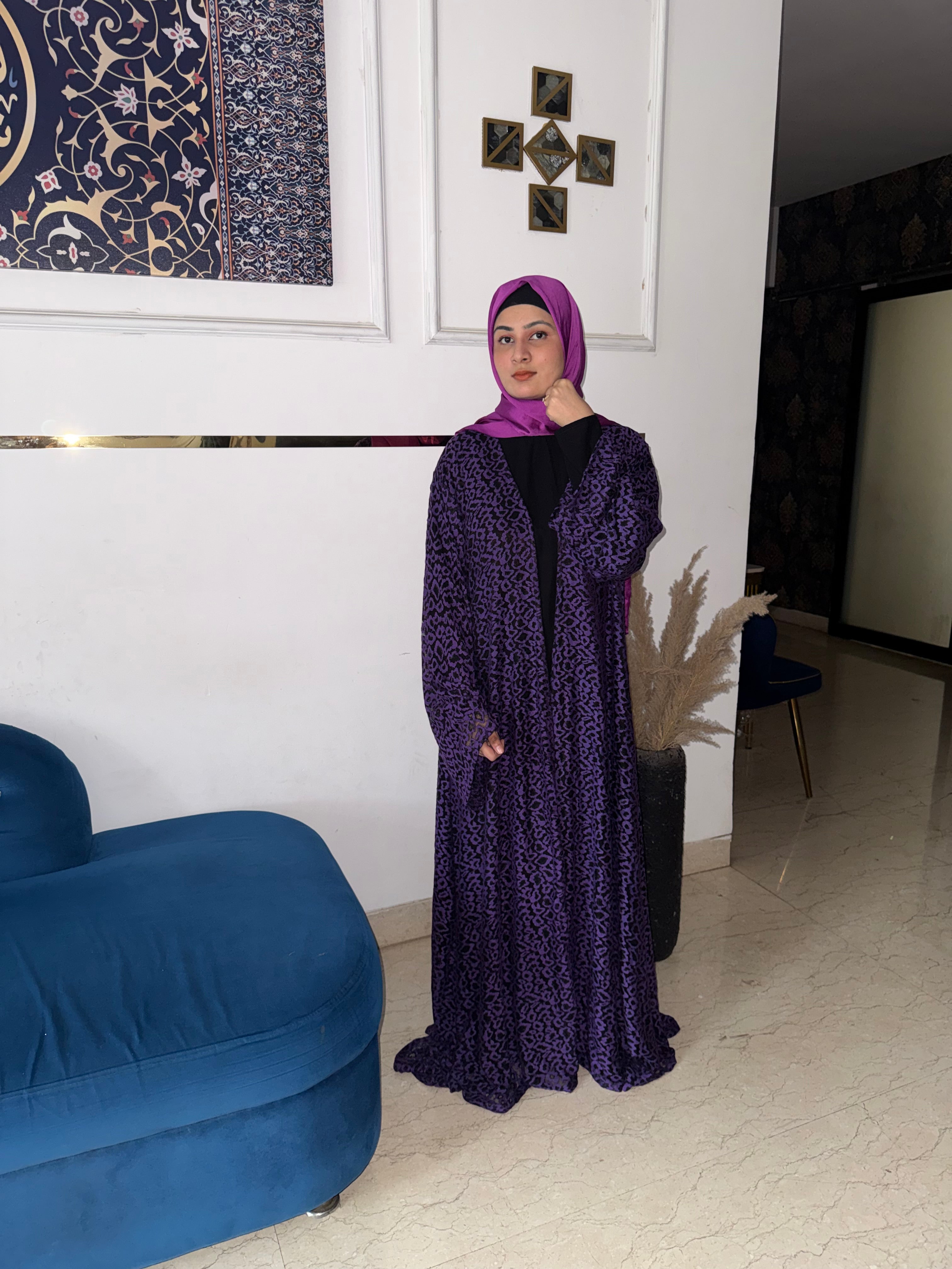 Purple Cheetah print shrug | Modest Evening Cardigan, Inner slit and hijab not included