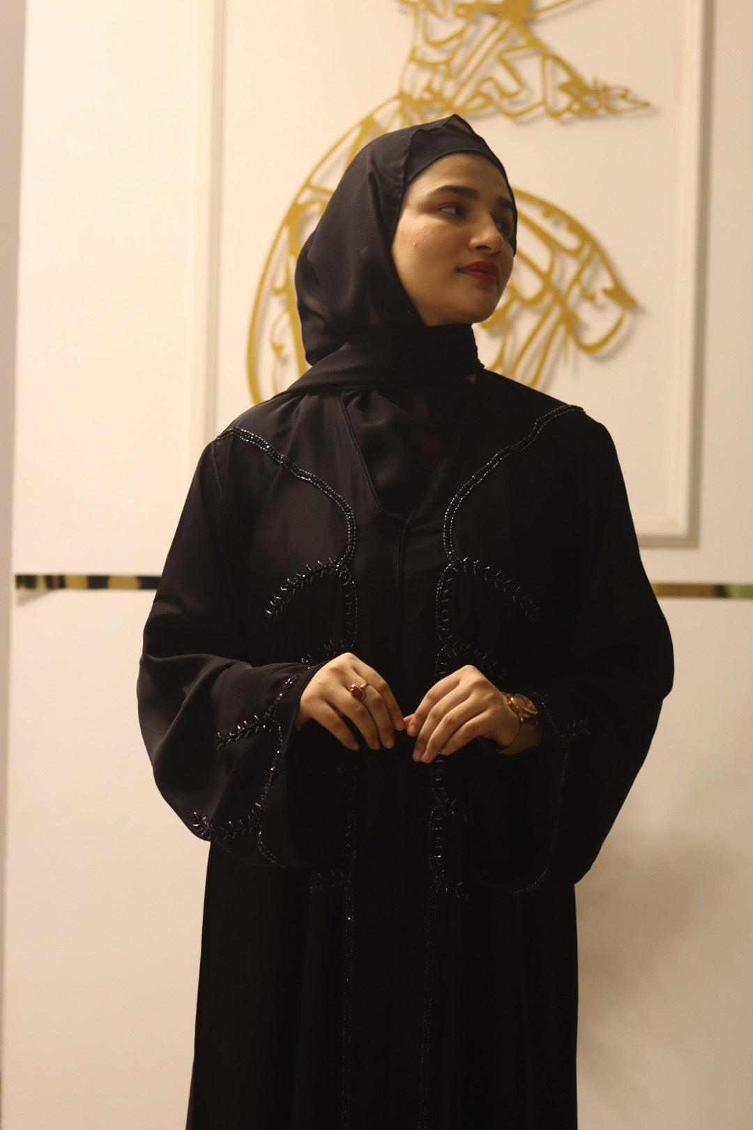 Black beaded abaya (with Hijab)