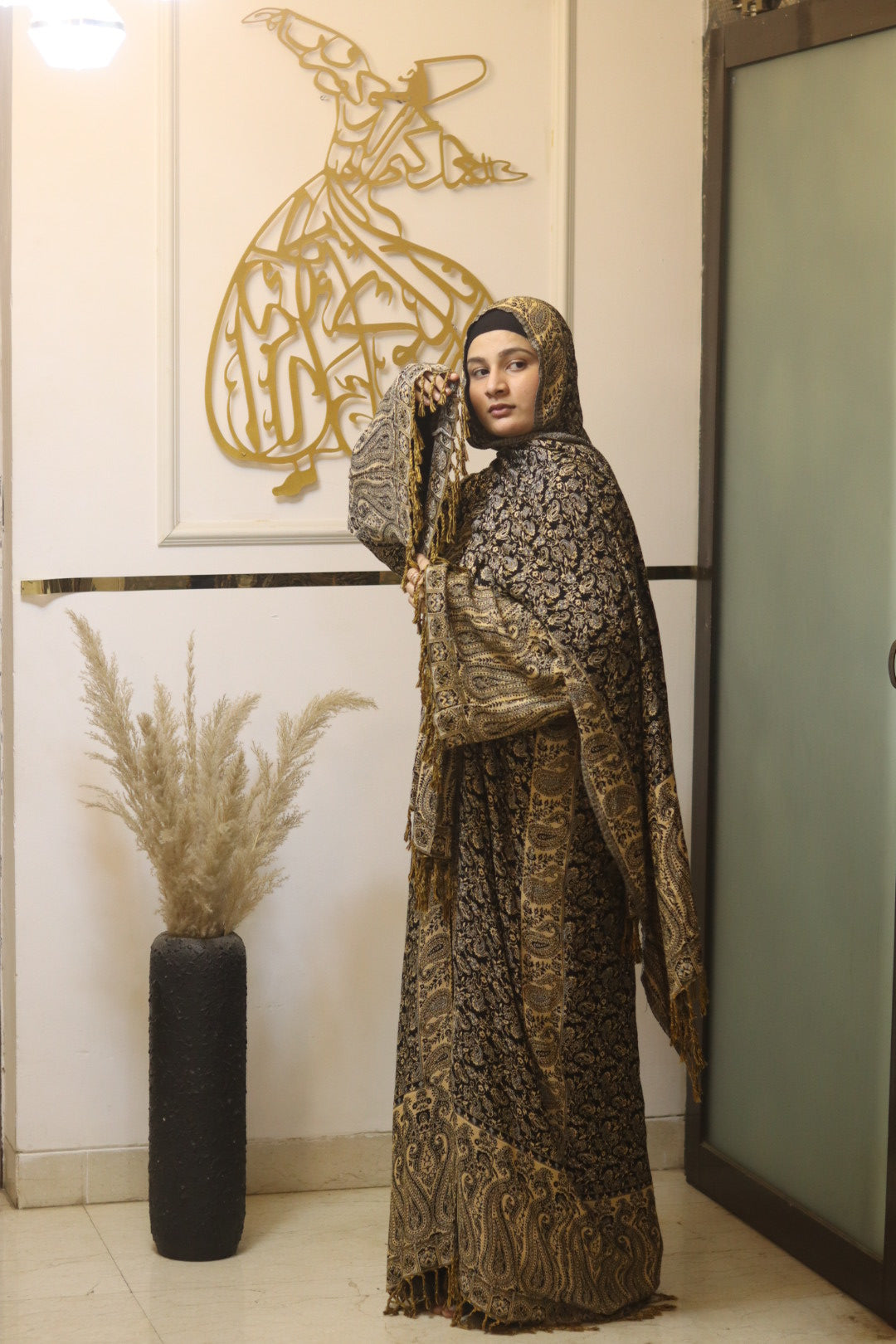 Premium Pashmina Abaya black with hijab - (inner slit not included)