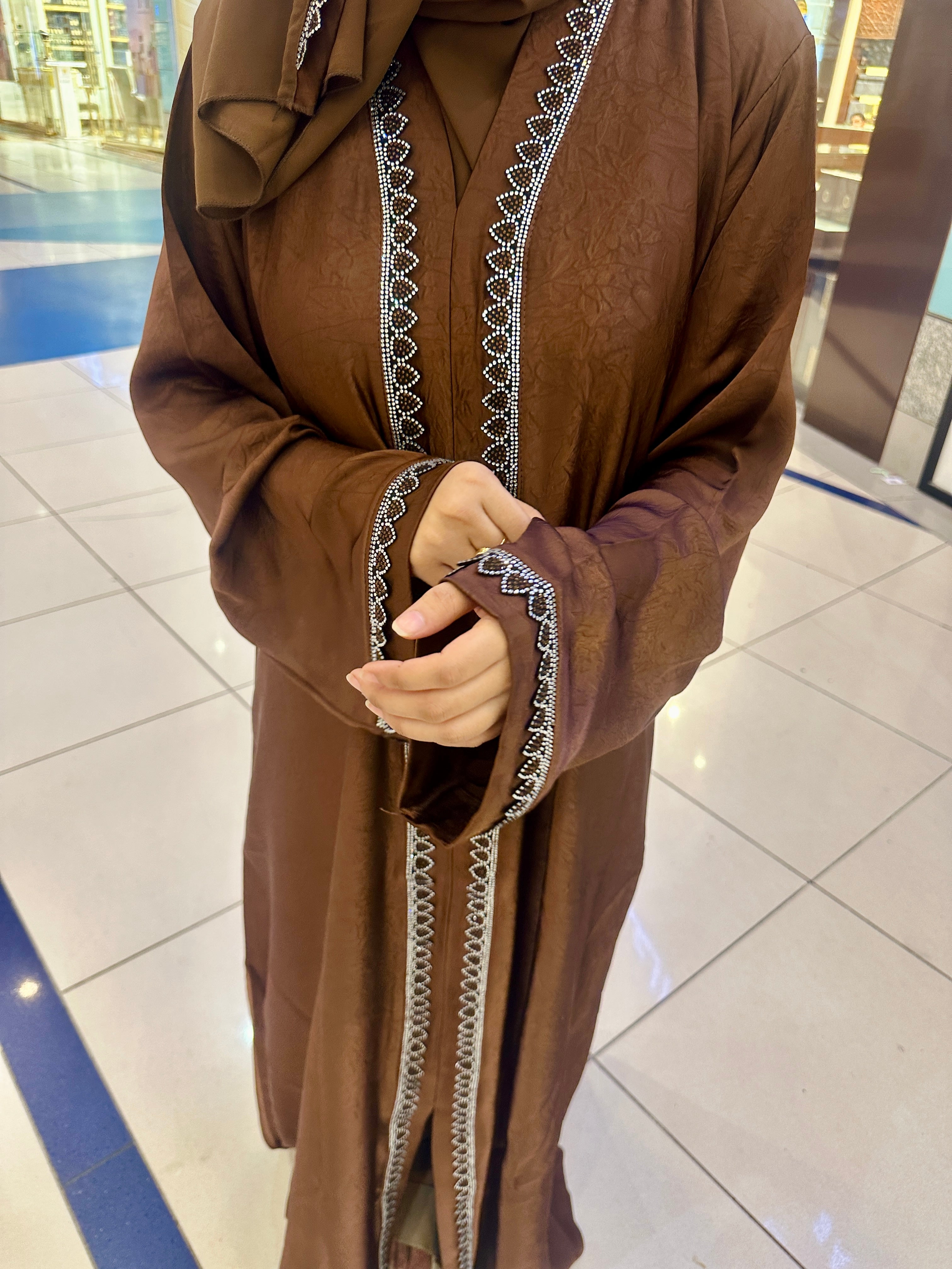 Heena stonework abaya (with Hijab) - Brown