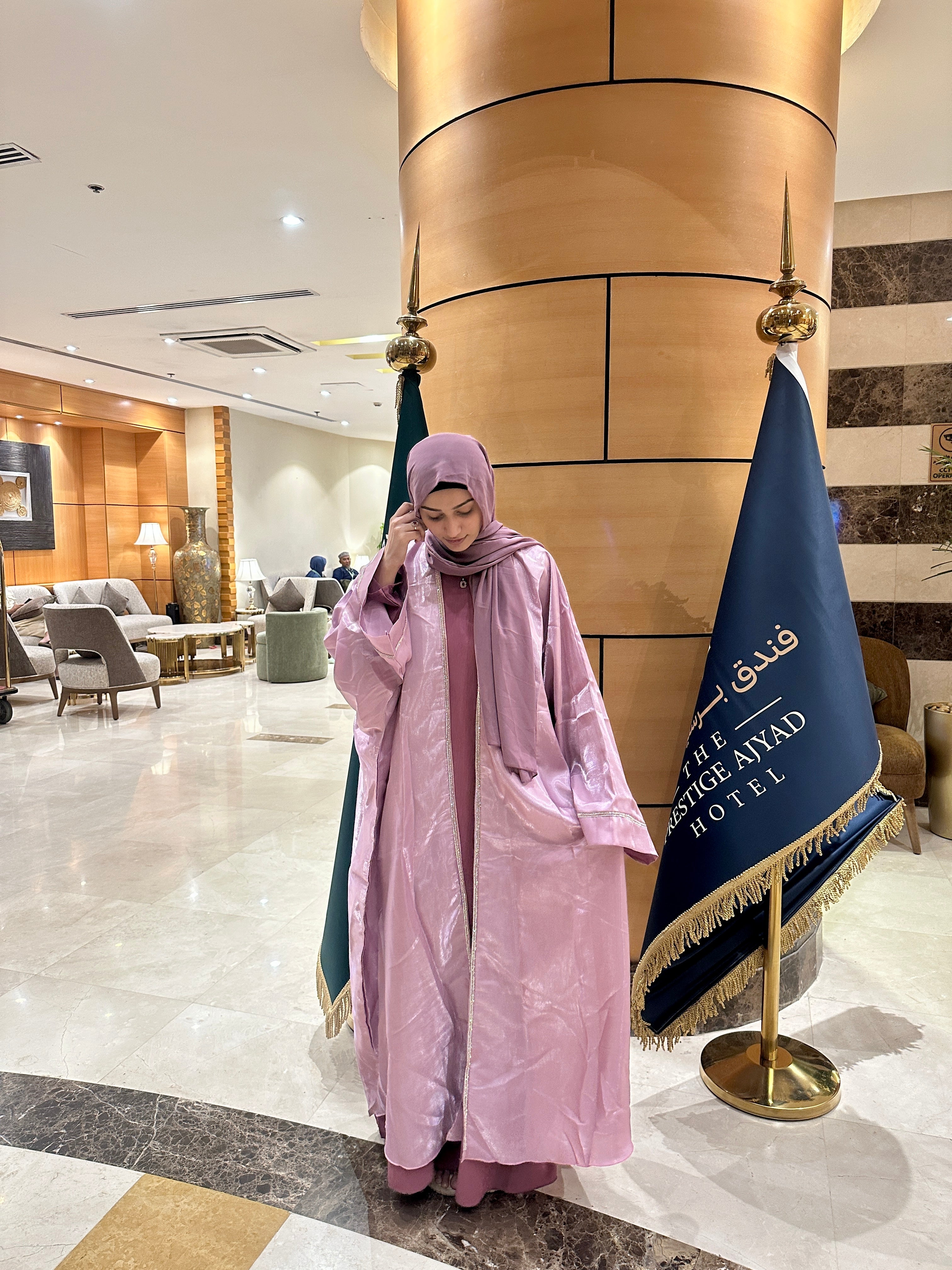 Pink metallic shrug set (with inner slit & Hijab)