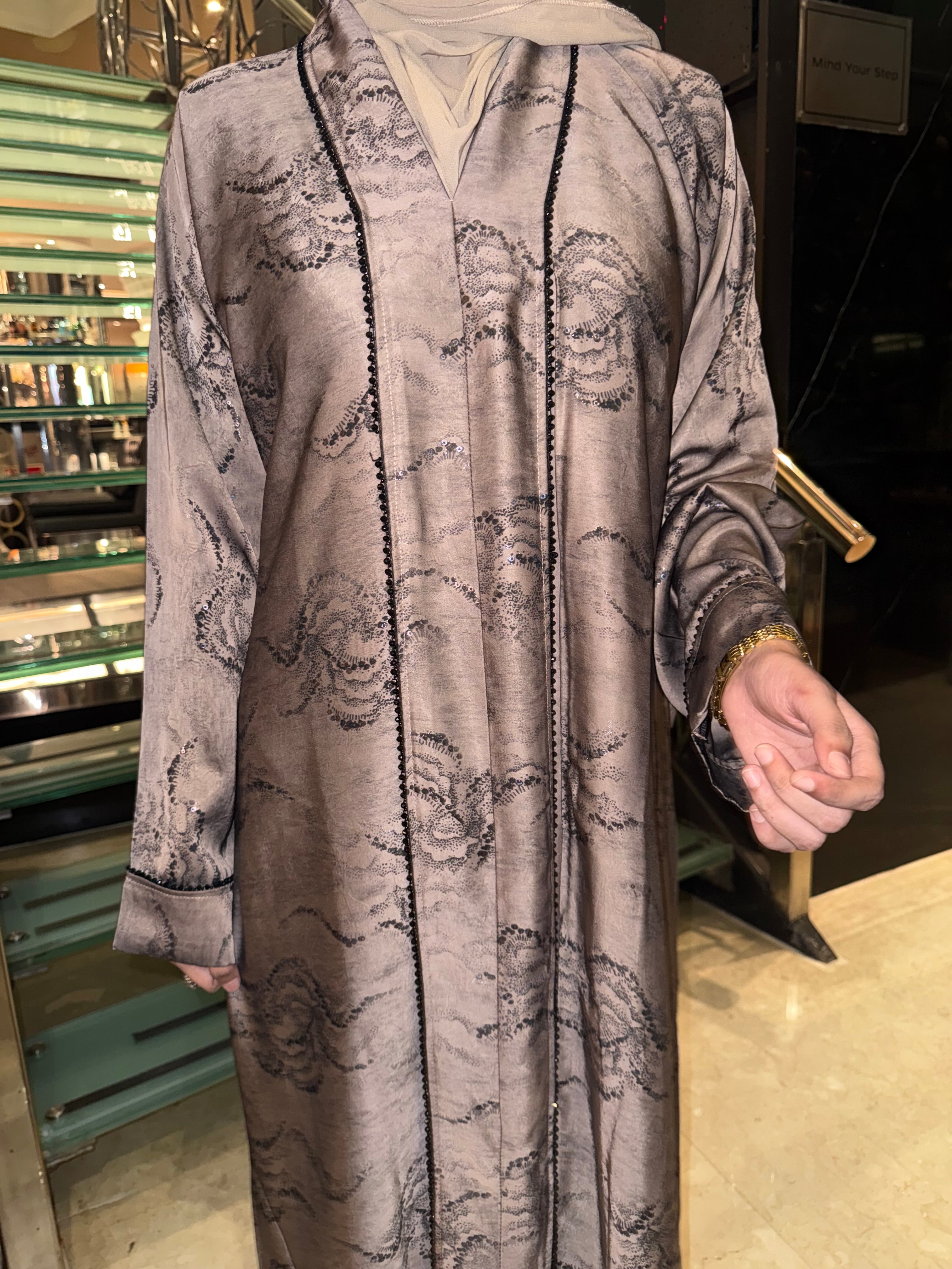 Hazel Korean print Abaya - (hijab included)