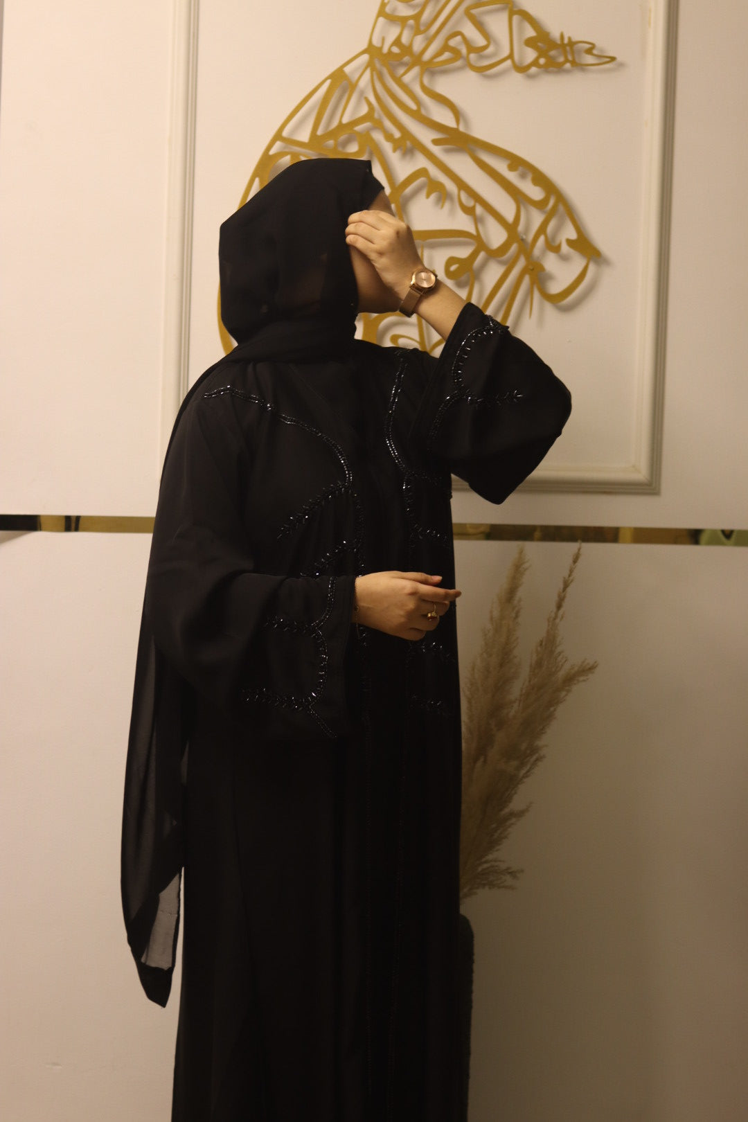 Black beaded abaya (with Hijab)