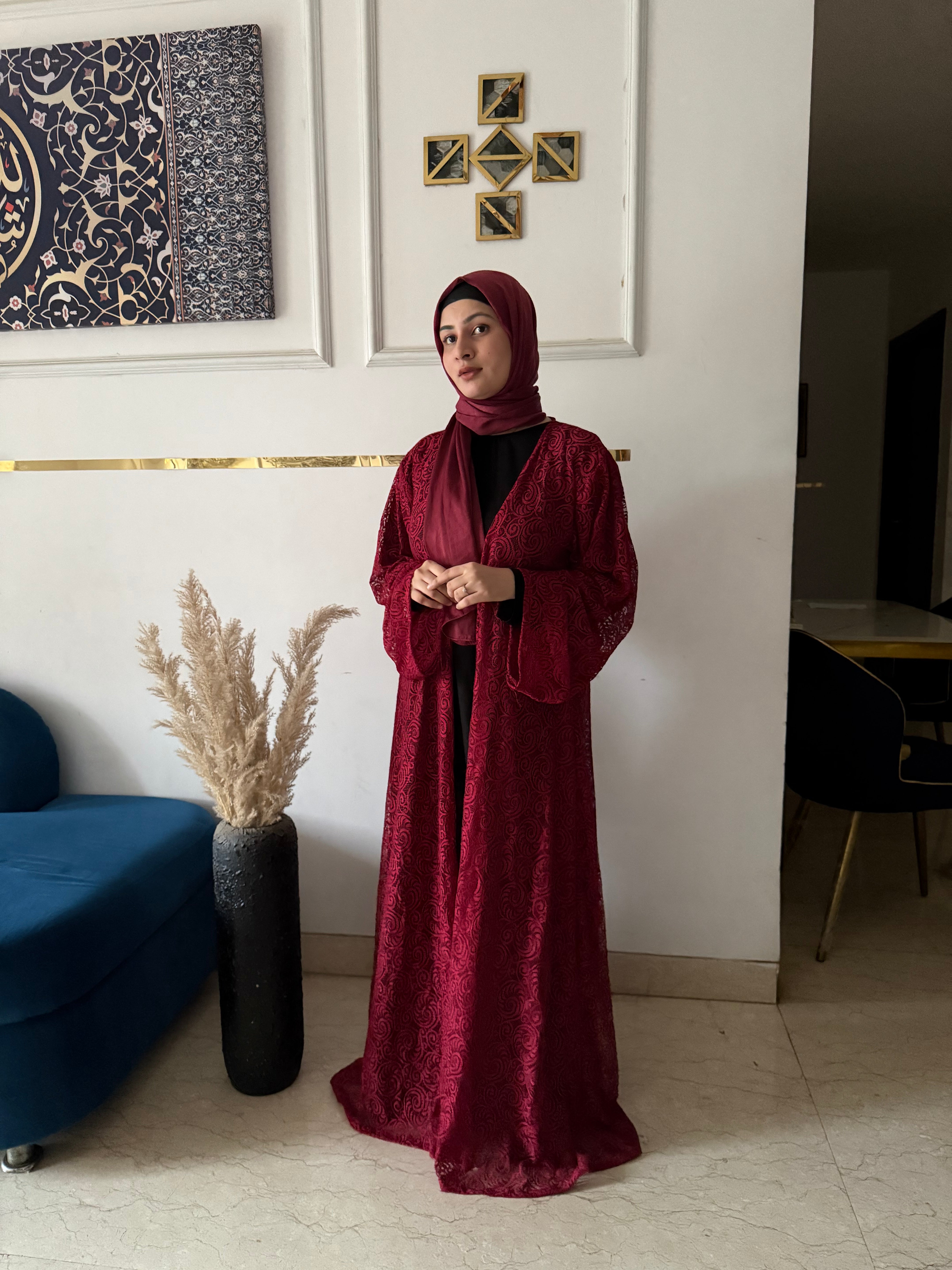 Red bloom shrug, Modest Evening Cardigan, Inner slit and hijab not included