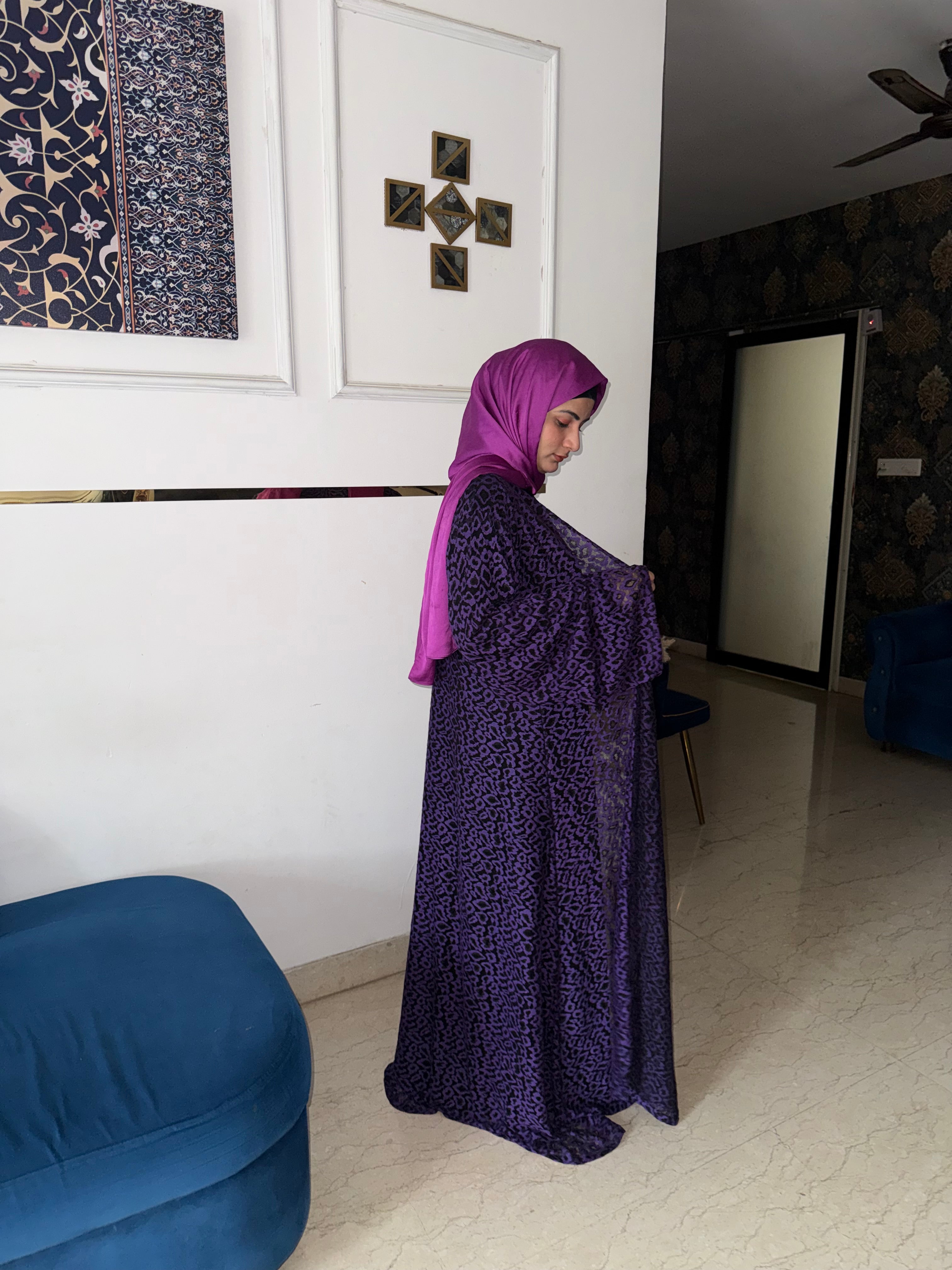 Purple Cheetah print shrug | Modest Evening Cardigan, Inner slit and hijab not included