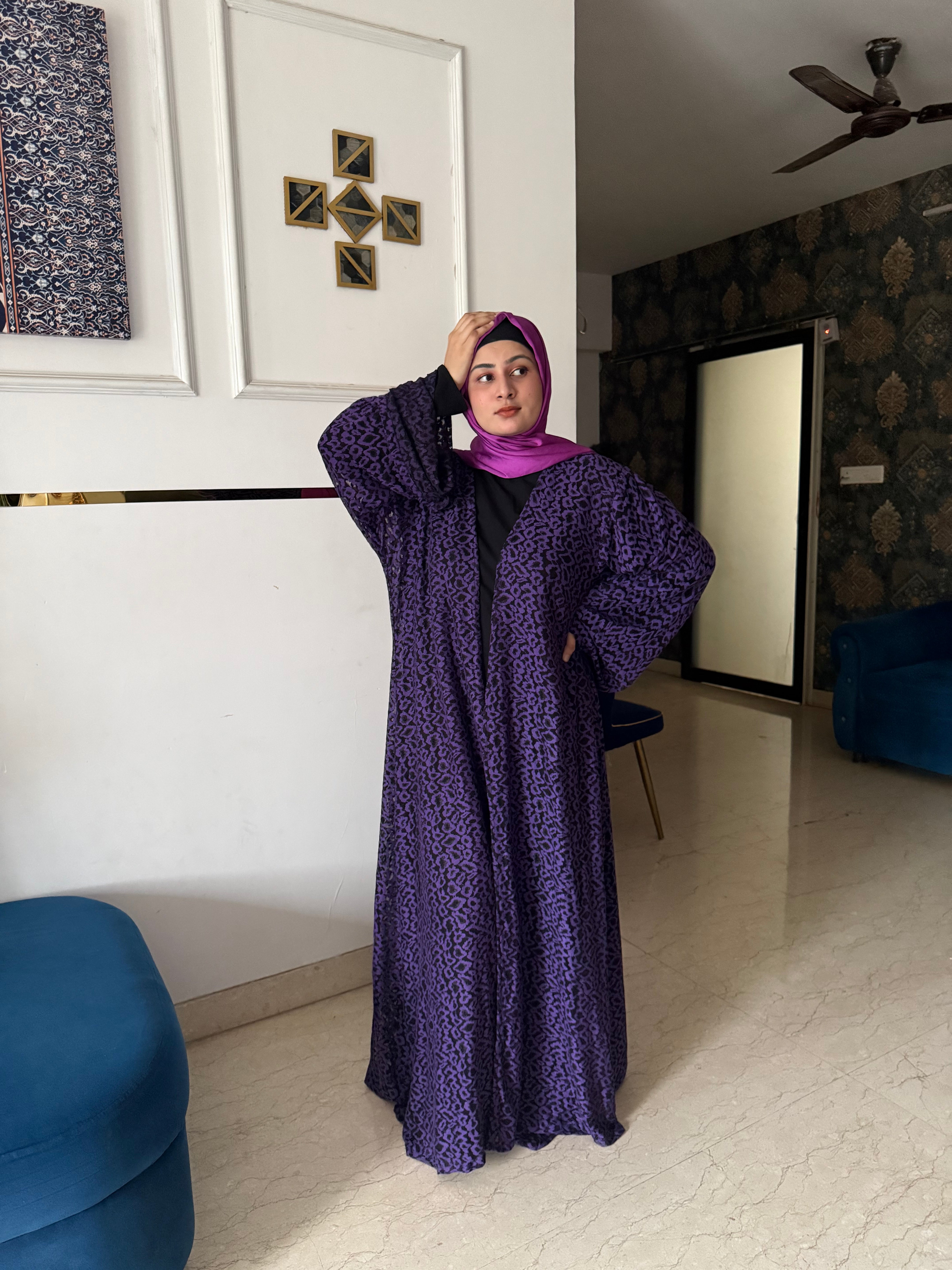 Purple Cheetah print shrug | Modest Evening Cardigan, Inner slit and hijab not included