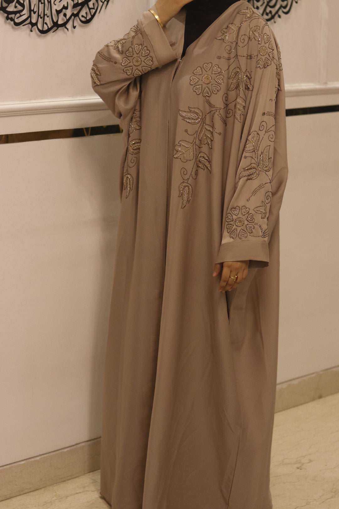 Royal Mocha handwork abaya- with hijab