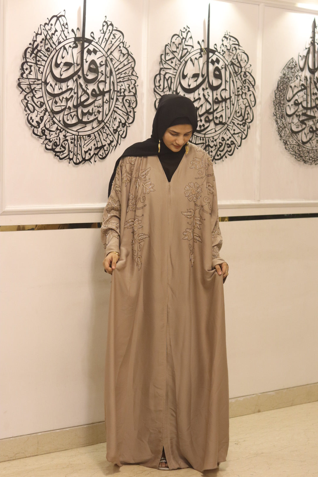 Royal Mocha handwork abaya- with hijab