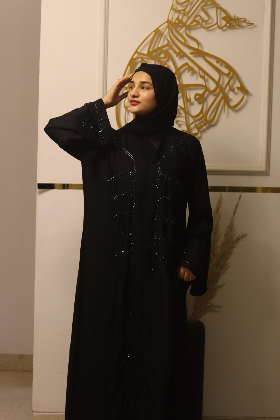 Black beaded abaya (with Hijab)
