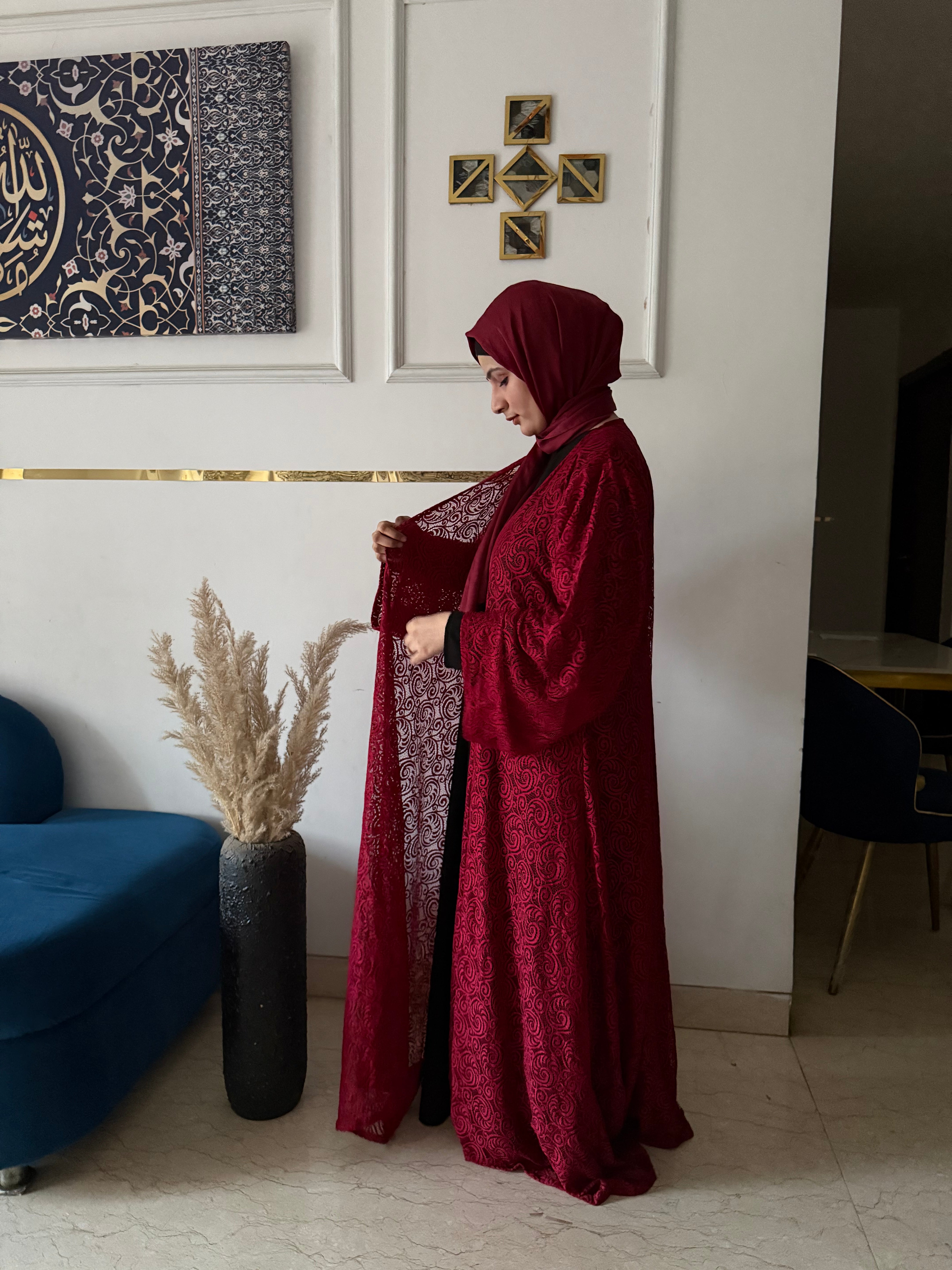 Red bloom shrug, Modest Evening Cardigan, Inner slit and hijab not included