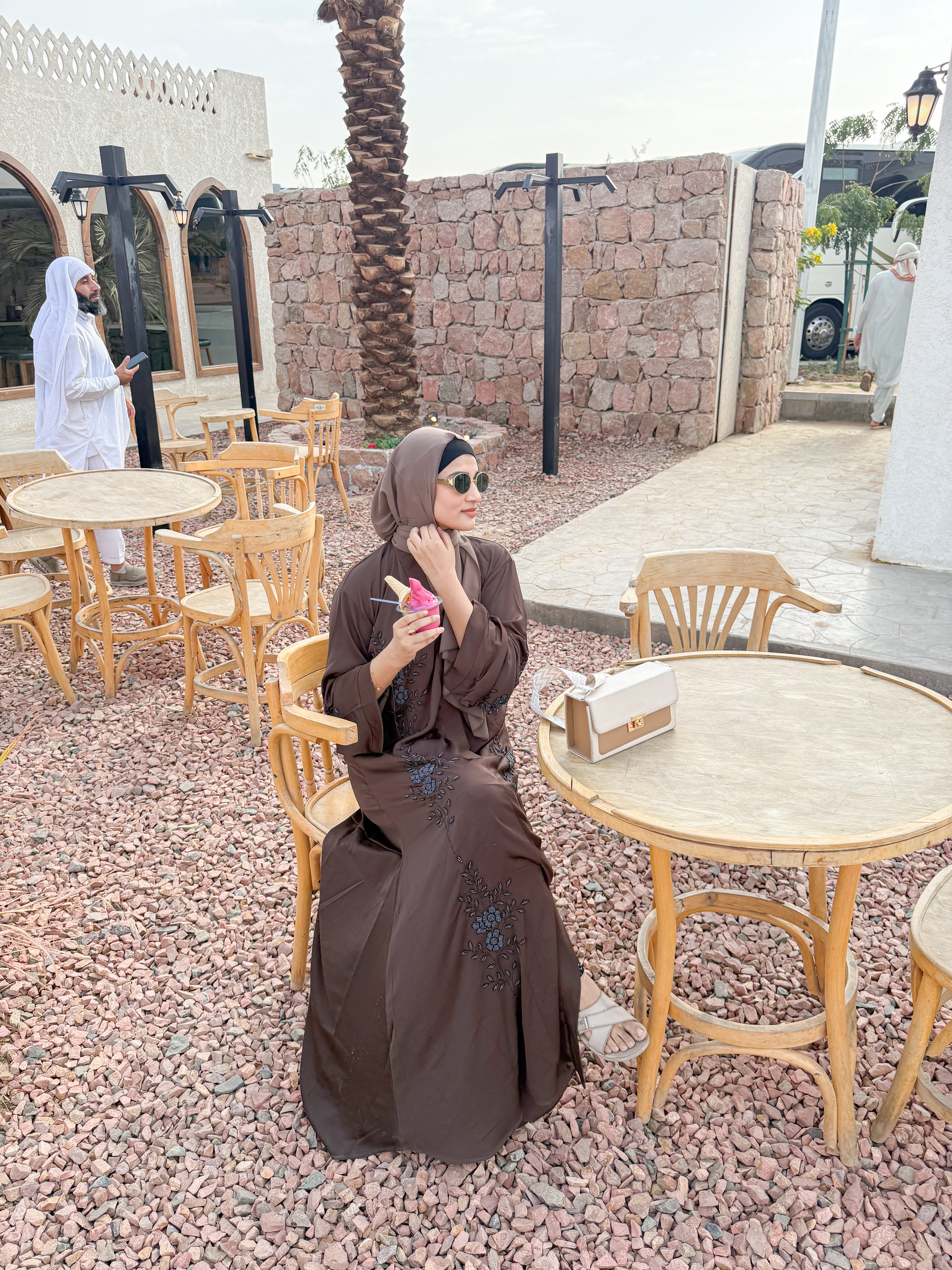 Diyah Diamond Handwork Abaya- brown (with hijab)