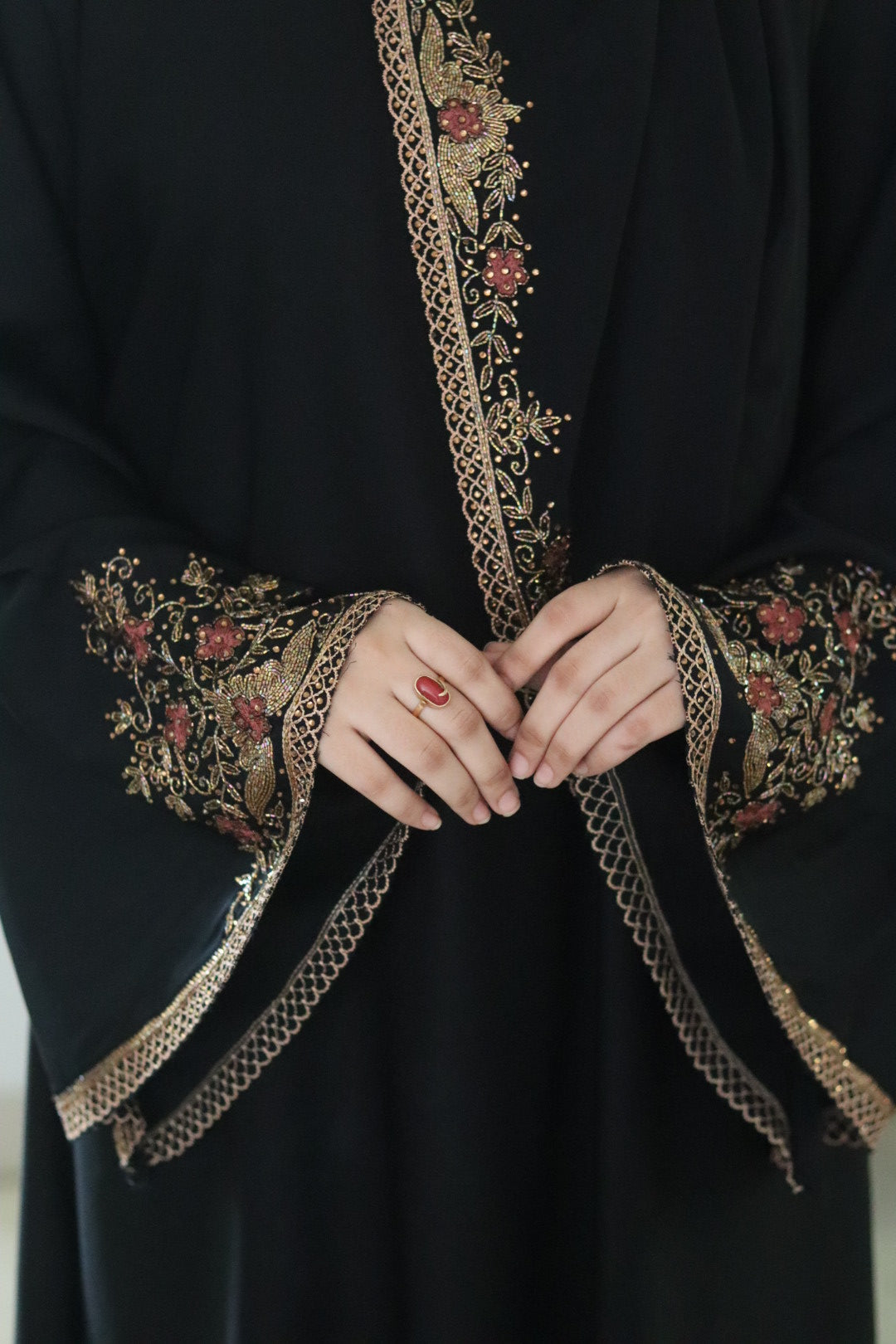 kesariya Black handwork Abaya (with hijab)