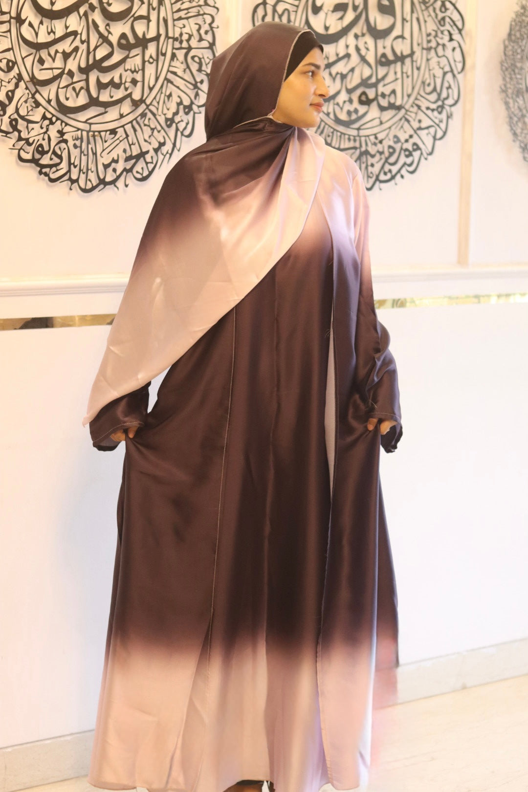 Deep purple ombre abaya with matching hijab (with attached Inner Slit & Hijab)