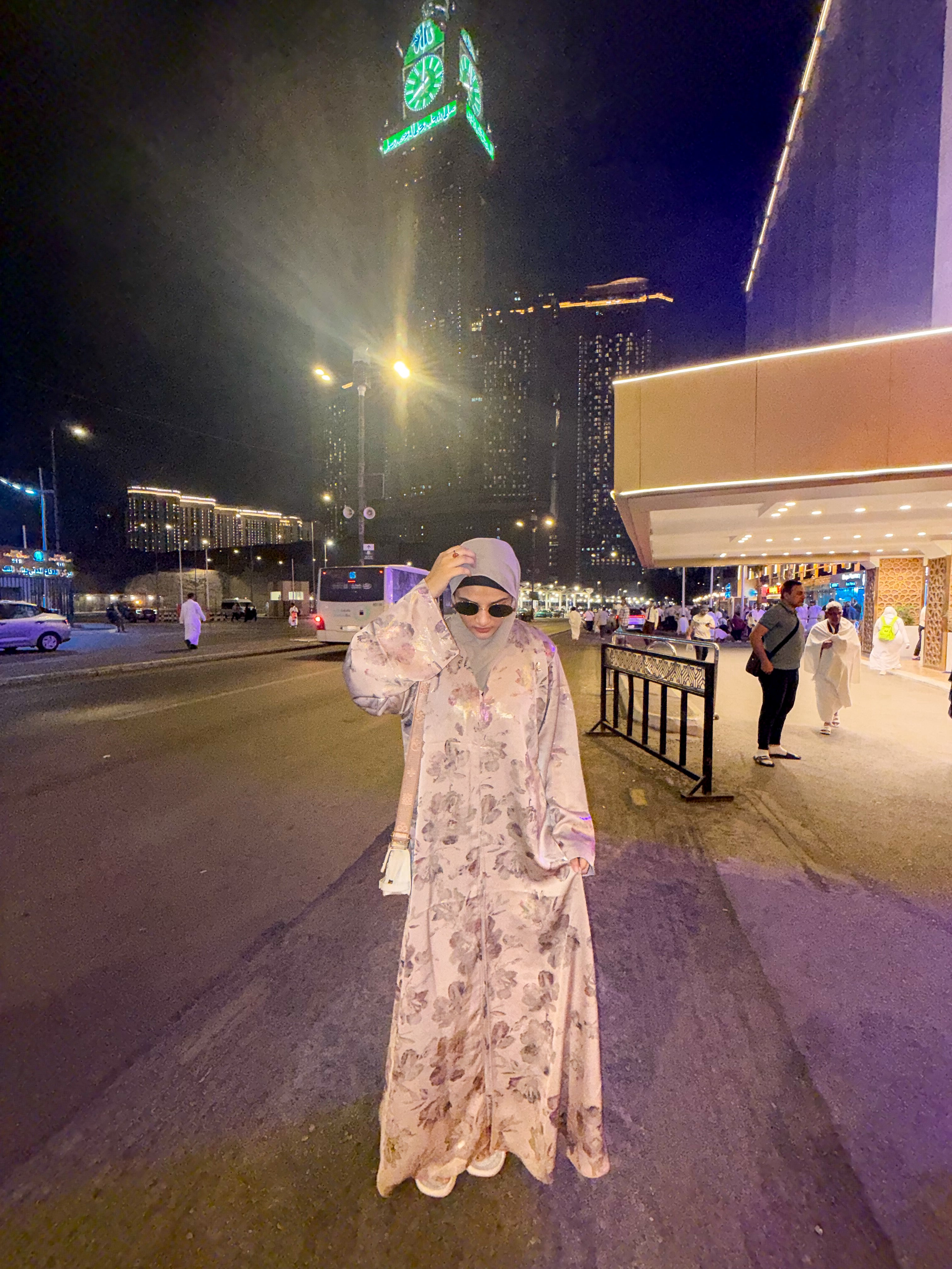 Beige floral print Abaya - (hijab included)