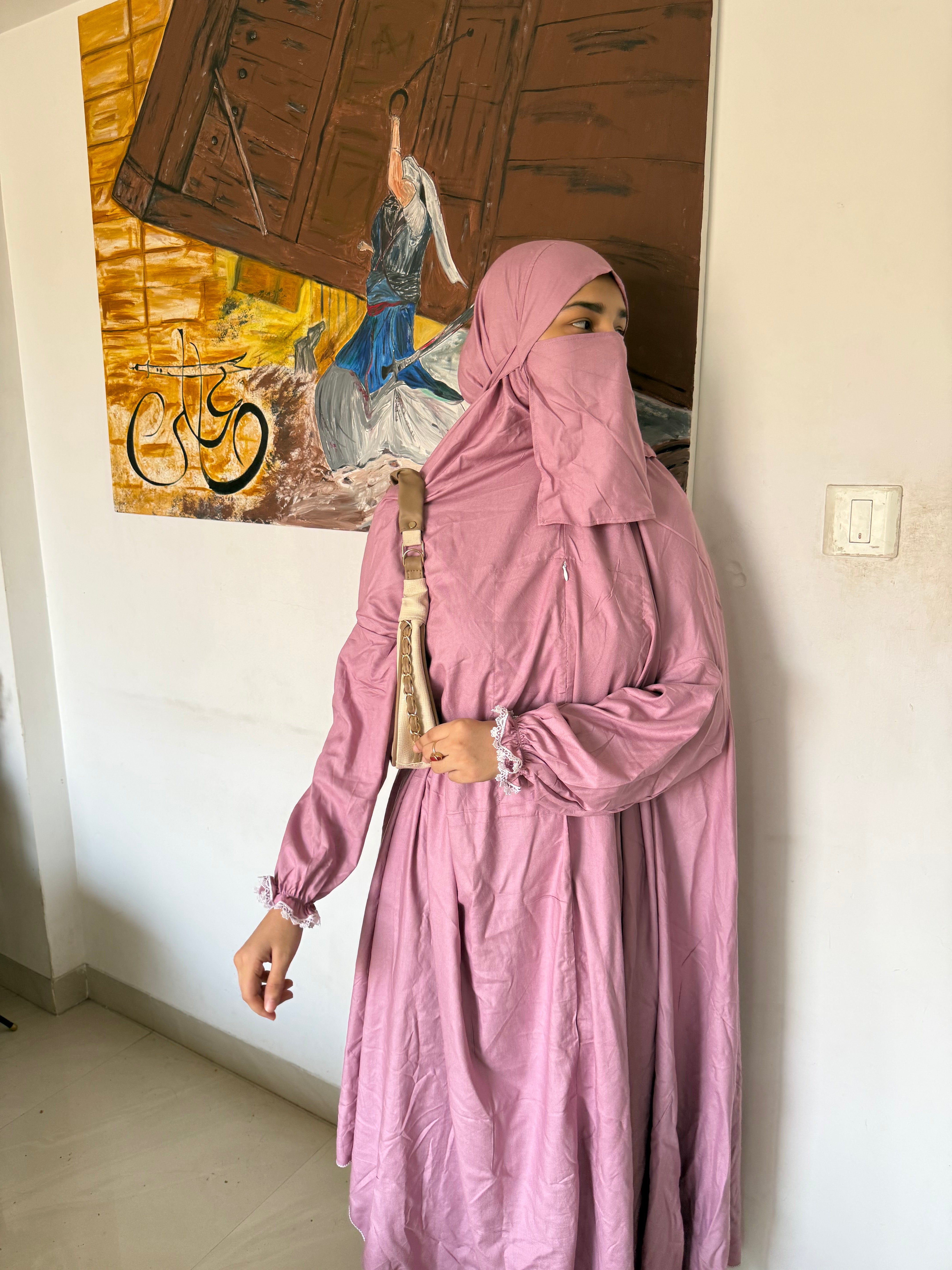 Full sized Jilbab with pockets, niqab, sleeves ( pink )