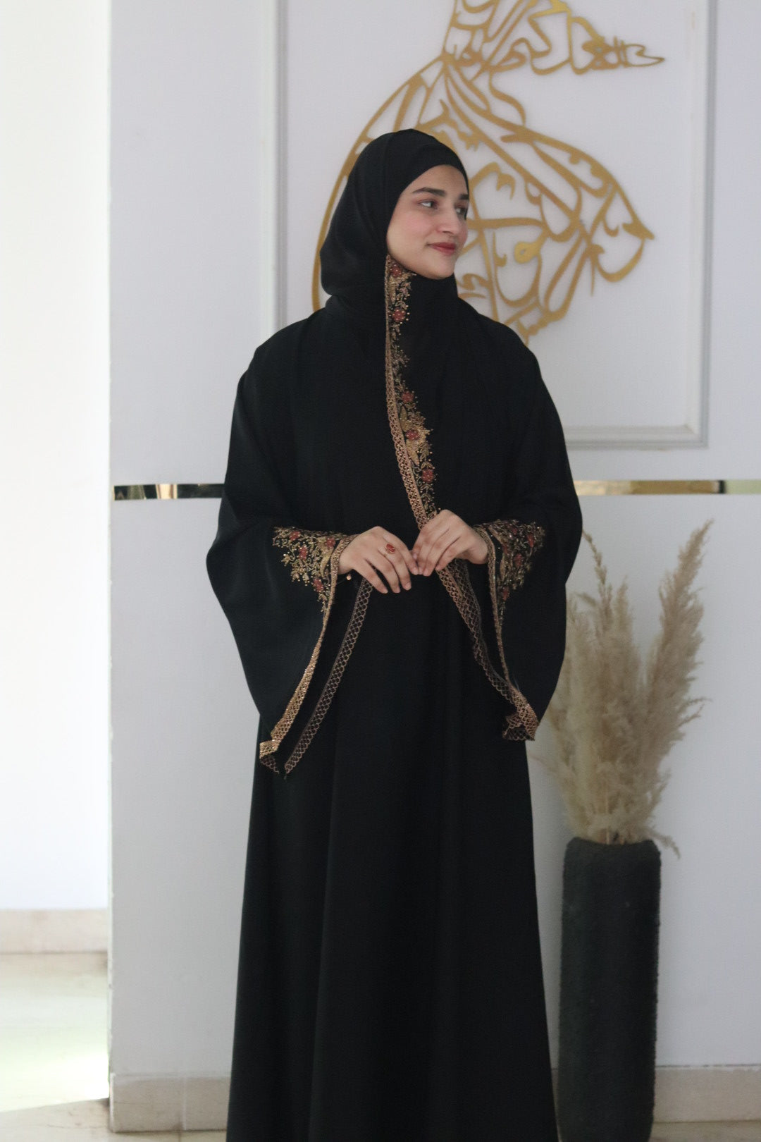 kesariya Black handwork Abaya (with hijab)
